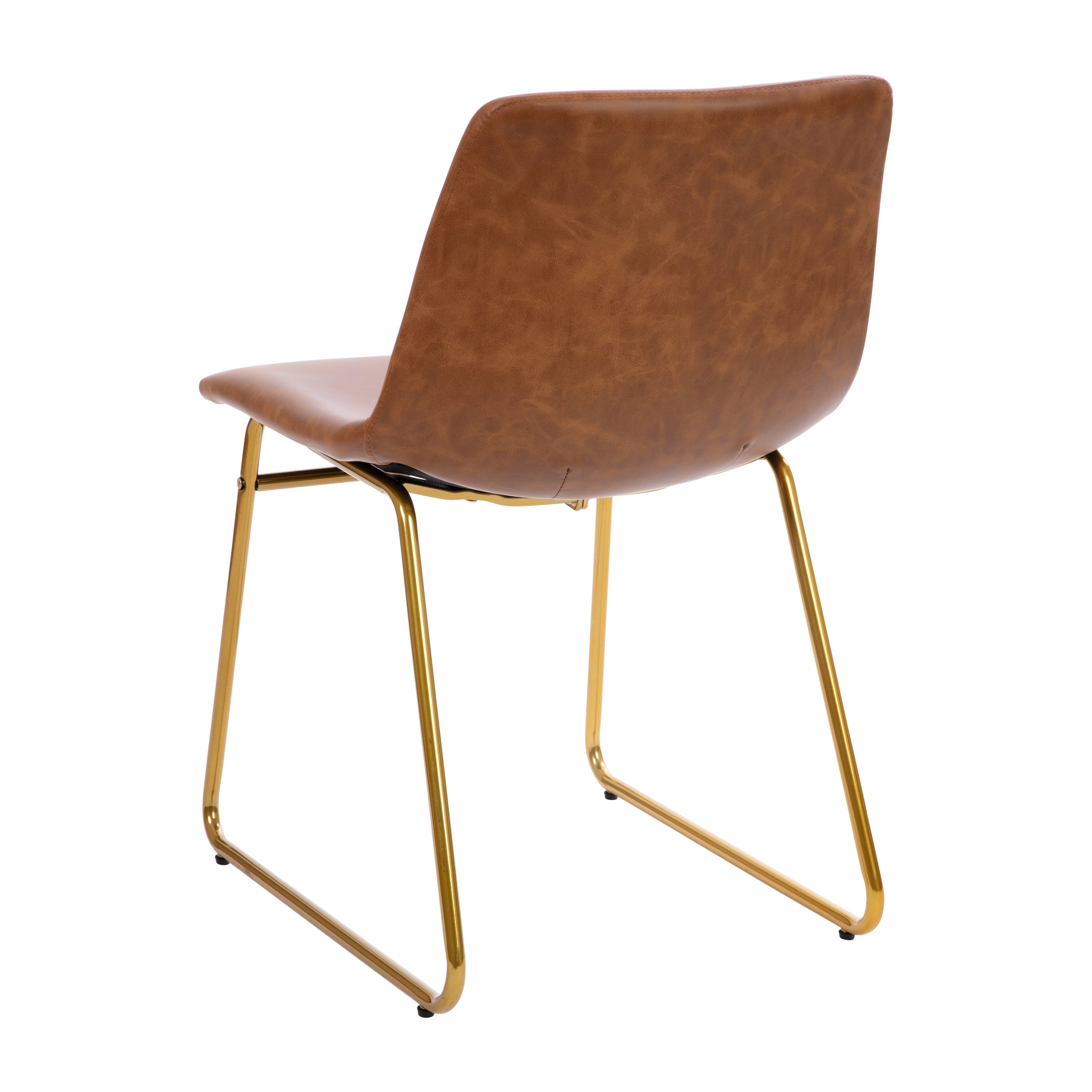 Butler 18 inch Dining Table Height Chair, Mid-Back Sled Base Dining Chair in Light Brown LeatherSoft with Gold Frame, Set of 2