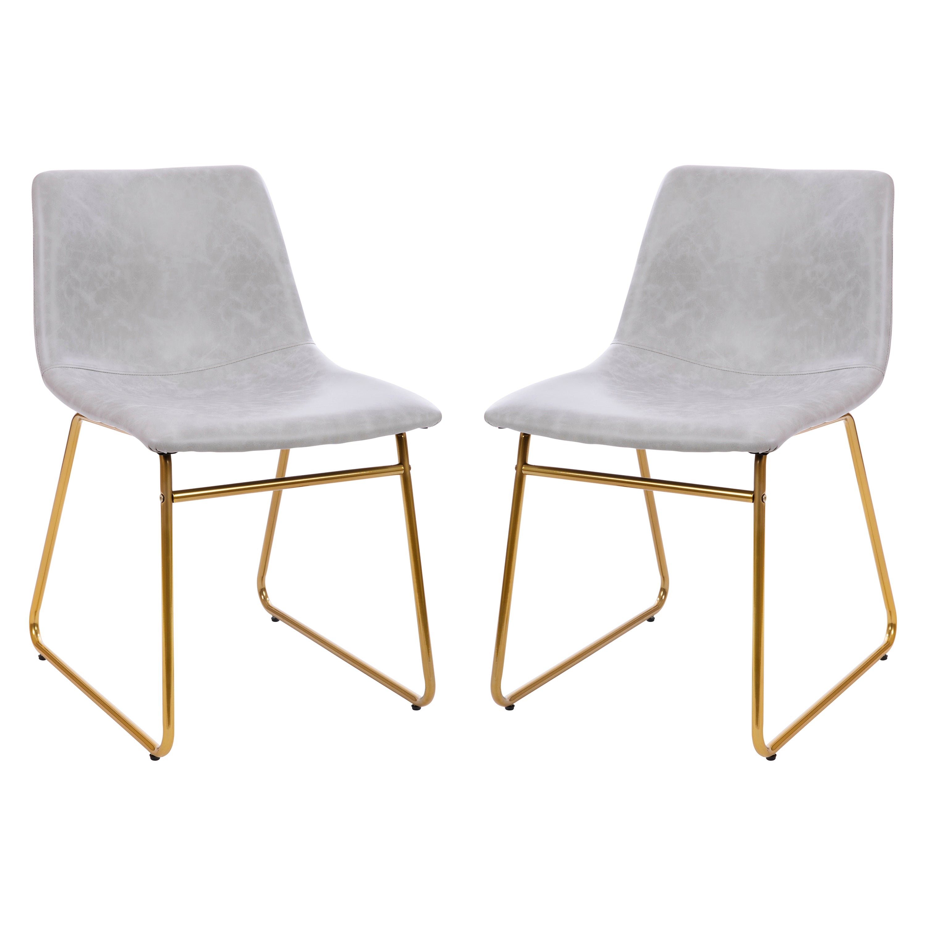 Butler 18 inch Dining Table Height Chair, Mid-Back Sled Base Dining Chair in Light Gray LeatherSoft with Gold Frame, Set of 2