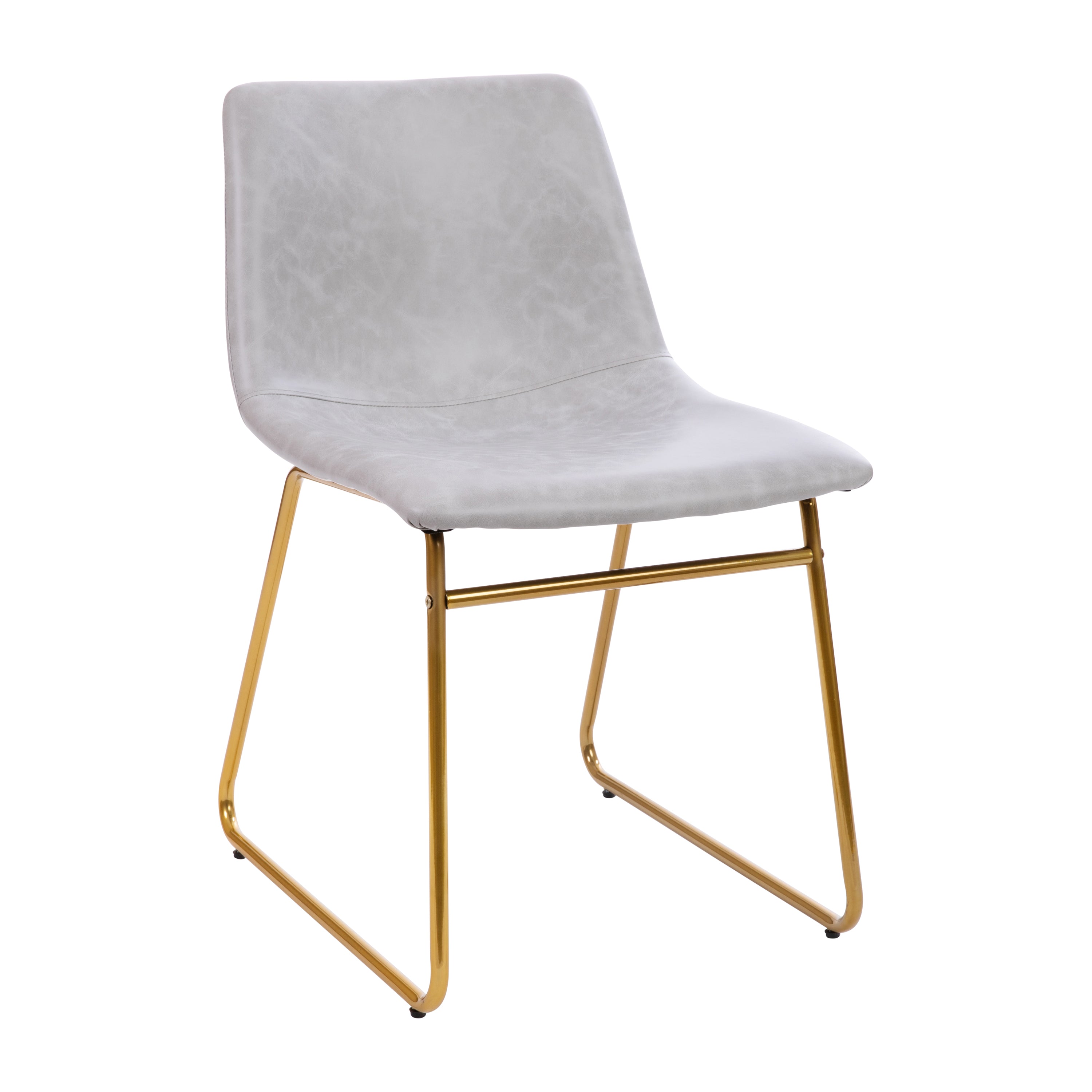 Butler 18 inch Dining Table Height Chair, Mid-Back Sled Base Dining Chair in Light Gray LeatherSoft with Gold Frame, Set of 2
