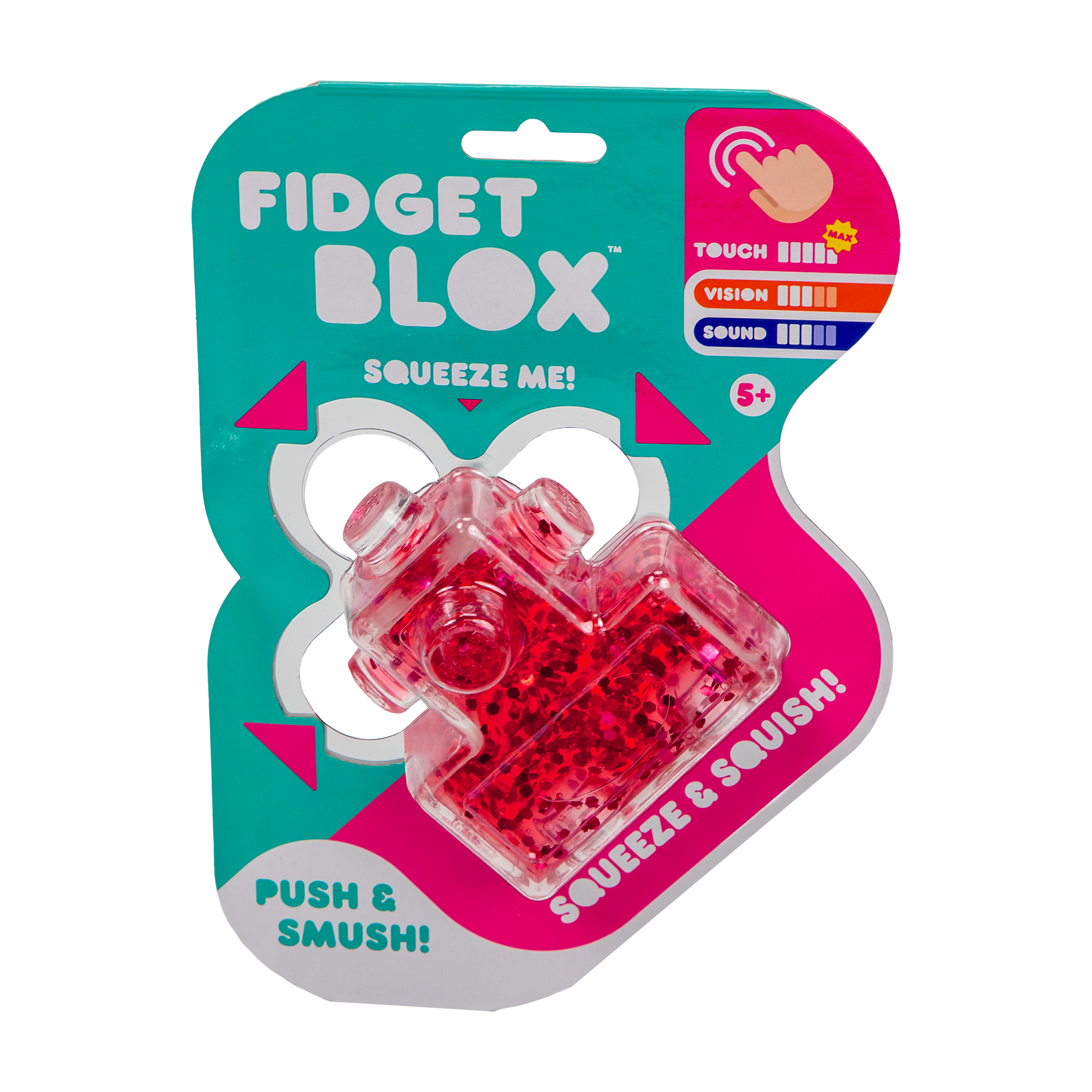 Fidget Blox - S2 Assortment CDU (6pcs)  contains 1 Blue & Red, 1 Blue & Yellow, 1 Vision - Blue, 1 Touch - Teal, 1 Spinner- Blue, 1 Spinner- Purple