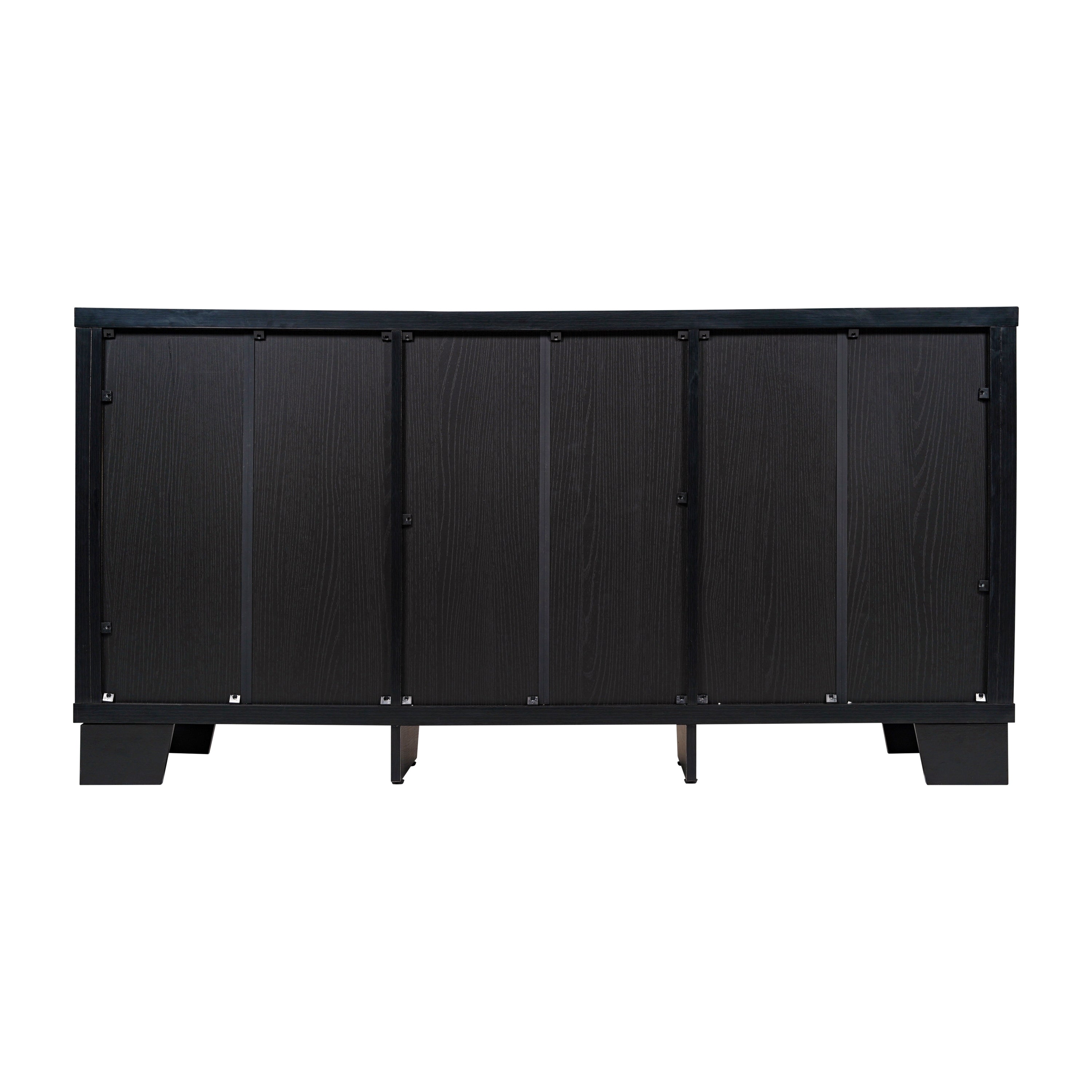 Wells Black 59 Inch Modern Kitchen and Dining Room Buffet Sideboard Storage Cabinet, Engineered Wood with 3 Tempered Glass Doors and 3 Drawers