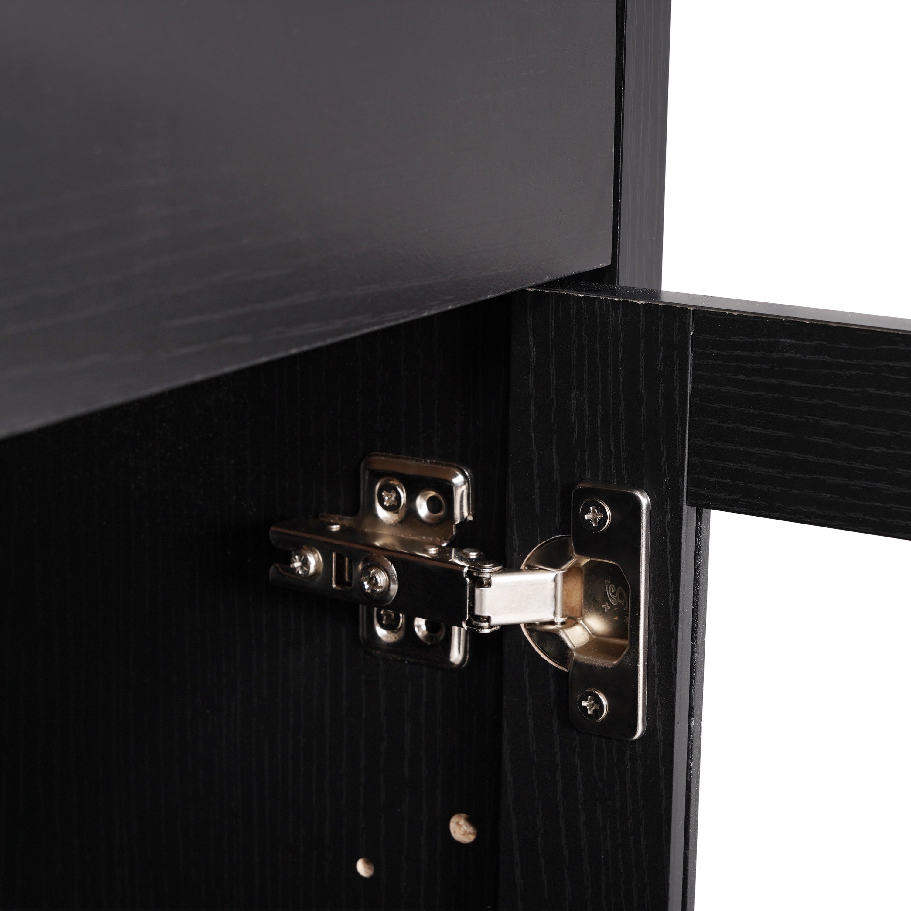 Wells Black 59 Inch Modern Kitchen and Dining Room Buffet Sideboard Storage Cabinet, Engineered Wood with 3 Tempered Glass Doors and 3 Drawers
