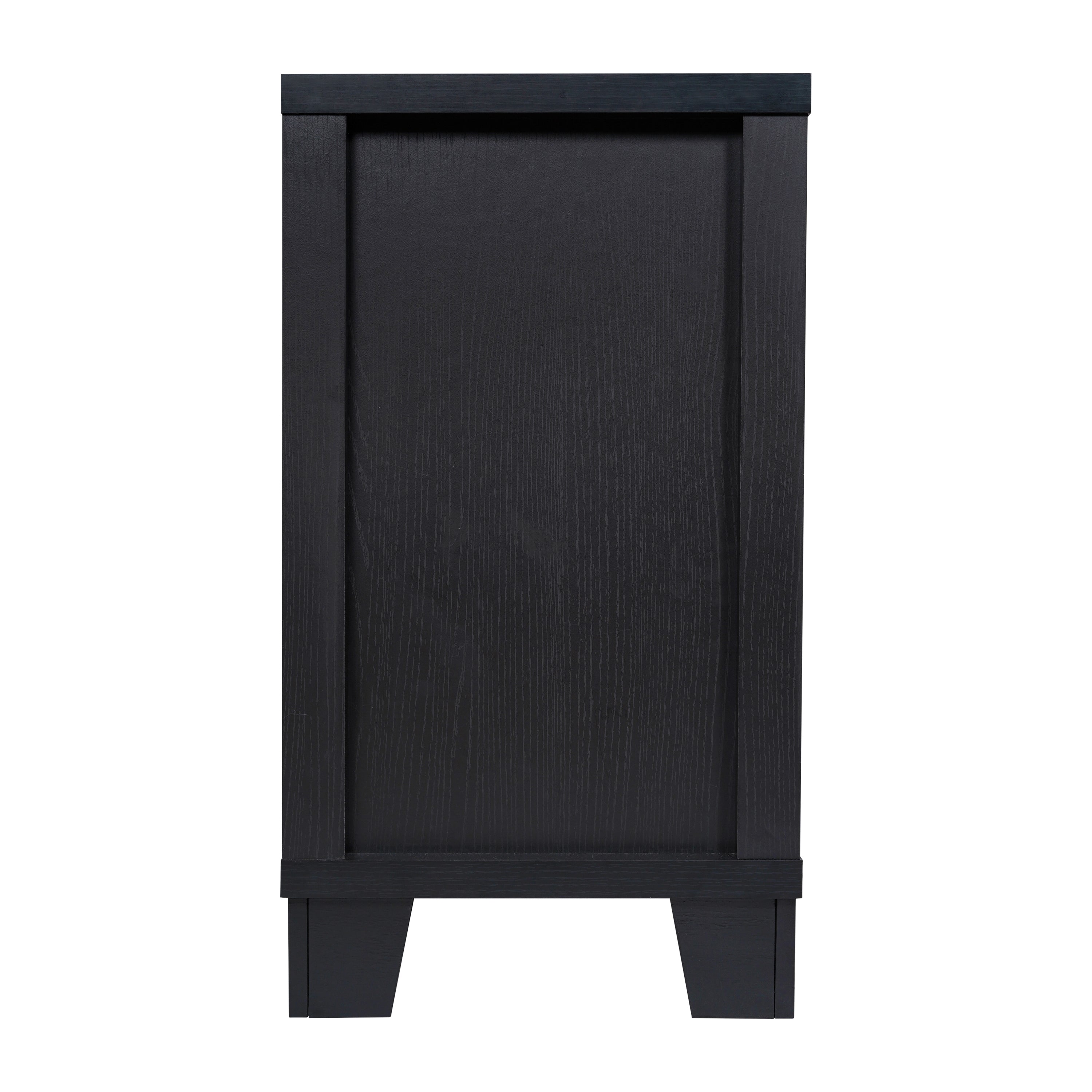 Wells Black 59 Inch Modern Kitchen and Dining Room Buffet Sideboard Storage Cabinet, Engineered Wood with 3 Tempered Glass Doors and 3 Drawers