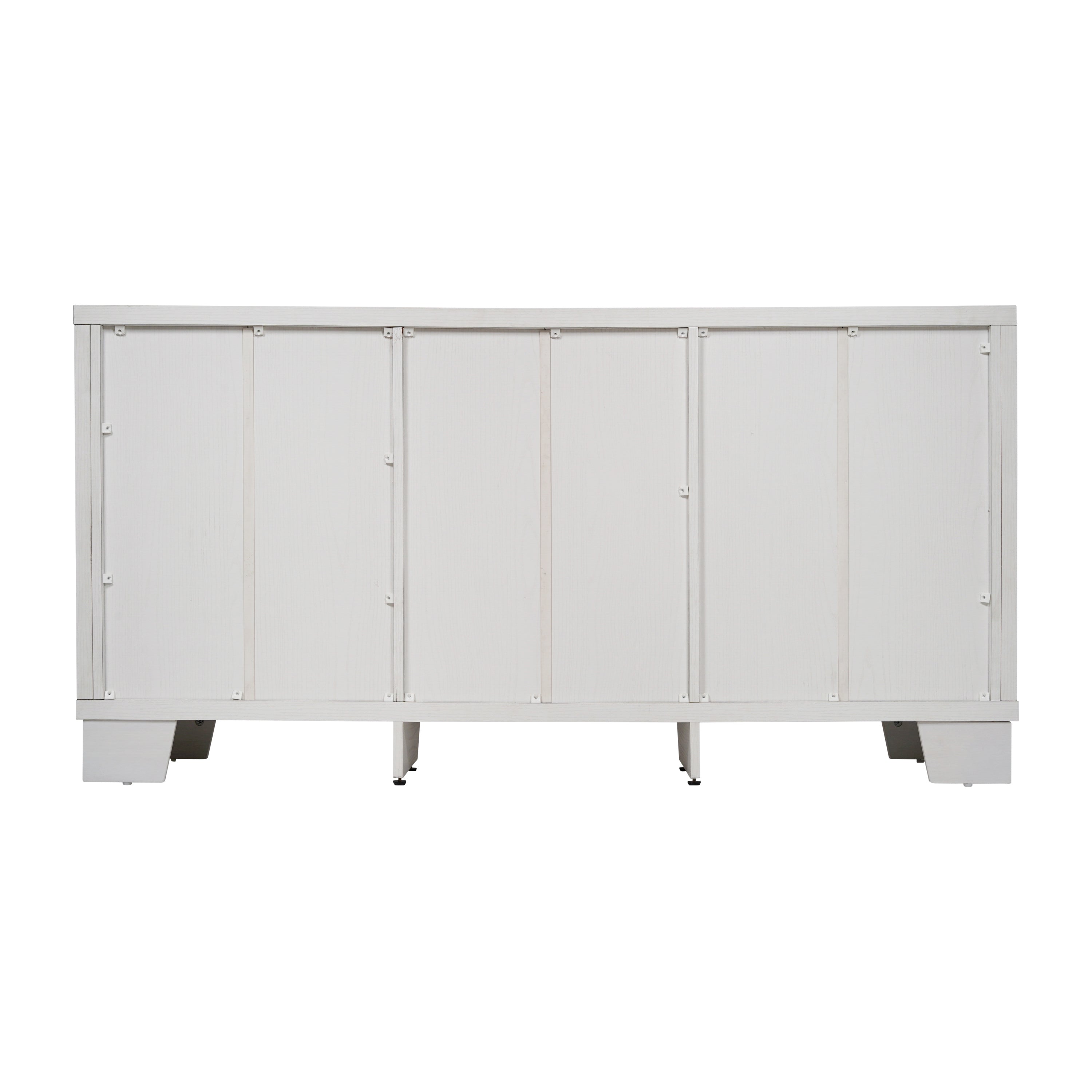 Wells White 59 Inch Modern Kitchen and Dining Room Buffet Sideboard Storage Cabinet, Engineered Wood with 3 Tempered Glass Doors and 3 Drawers