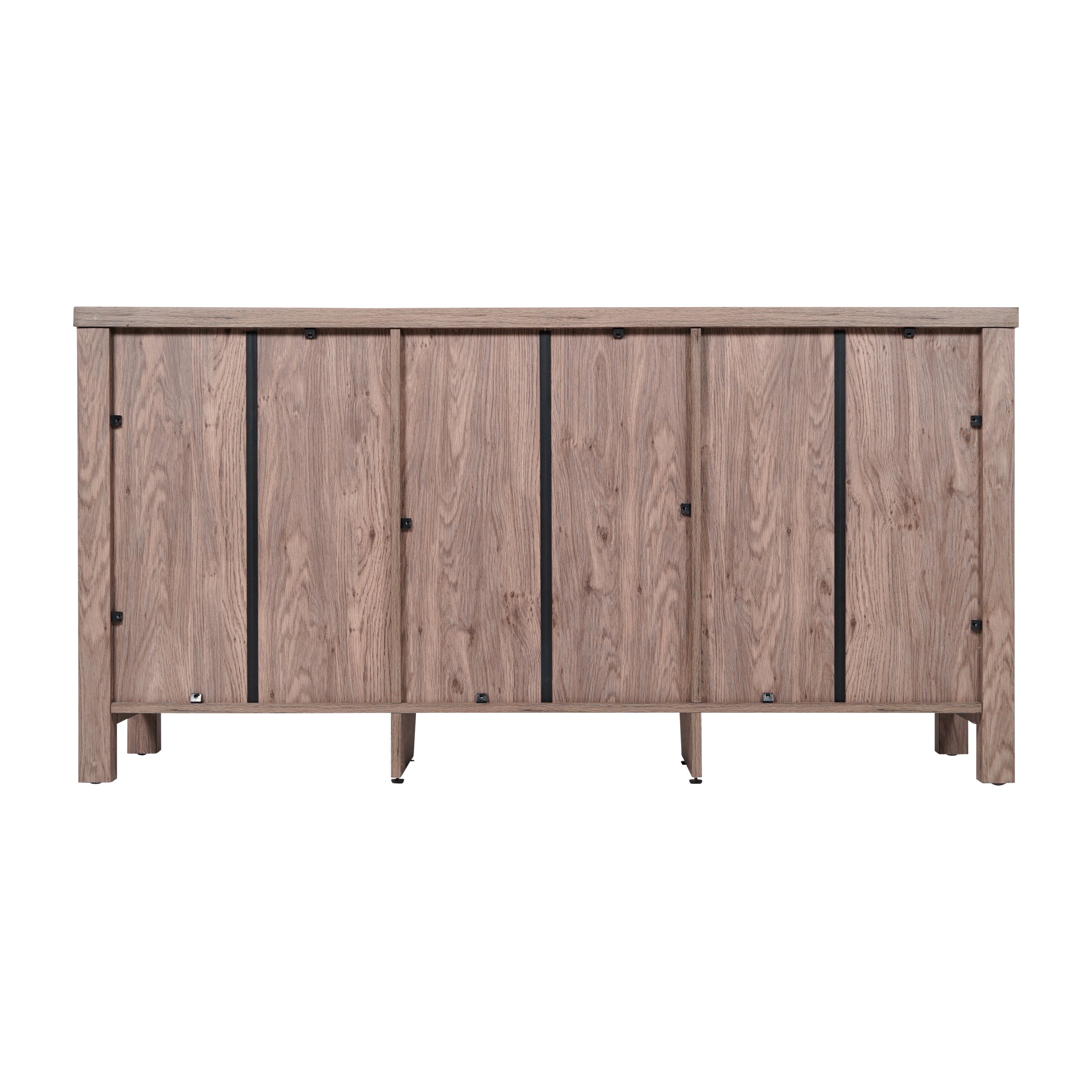 Dion Brown 59 Inch Modern Kitchen and Dining Room Buffet Sideboard Storage Cabinet, Engineered Wood with 2 Tempered Glass Doors, 2 Drawers, Open Shelf