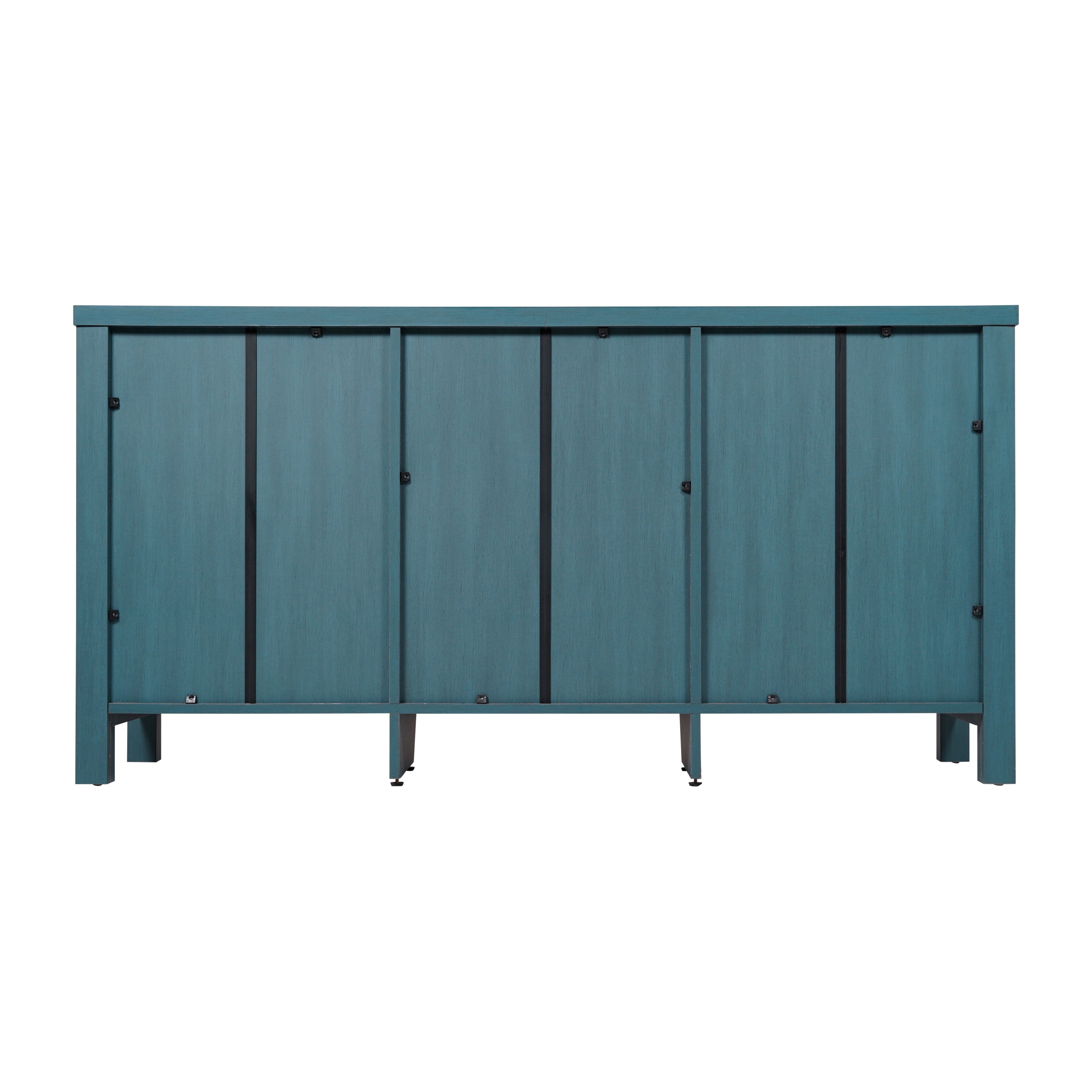 Dion Teal 59 Inch Modern Kitchen and Dining Room Buffet Sideboard Storage Cabinet, Engineered Wood with 2 Tempered Glass Doors, 2 Drawers, Open Shelf