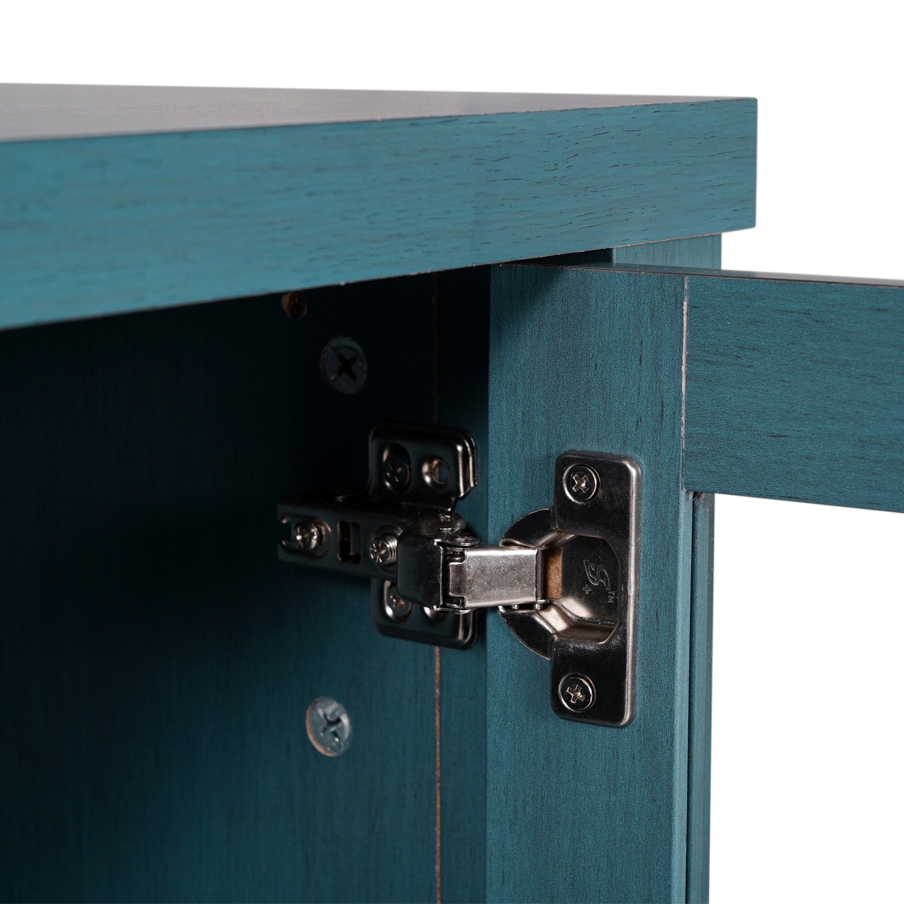 Dion Teal 59 Inch Modern Kitchen and Dining Room Buffet Sideboard Storage Cabinet, Engineered Wood with 2 Tempered Glass Doors, 2 Drawers, Open Shelf