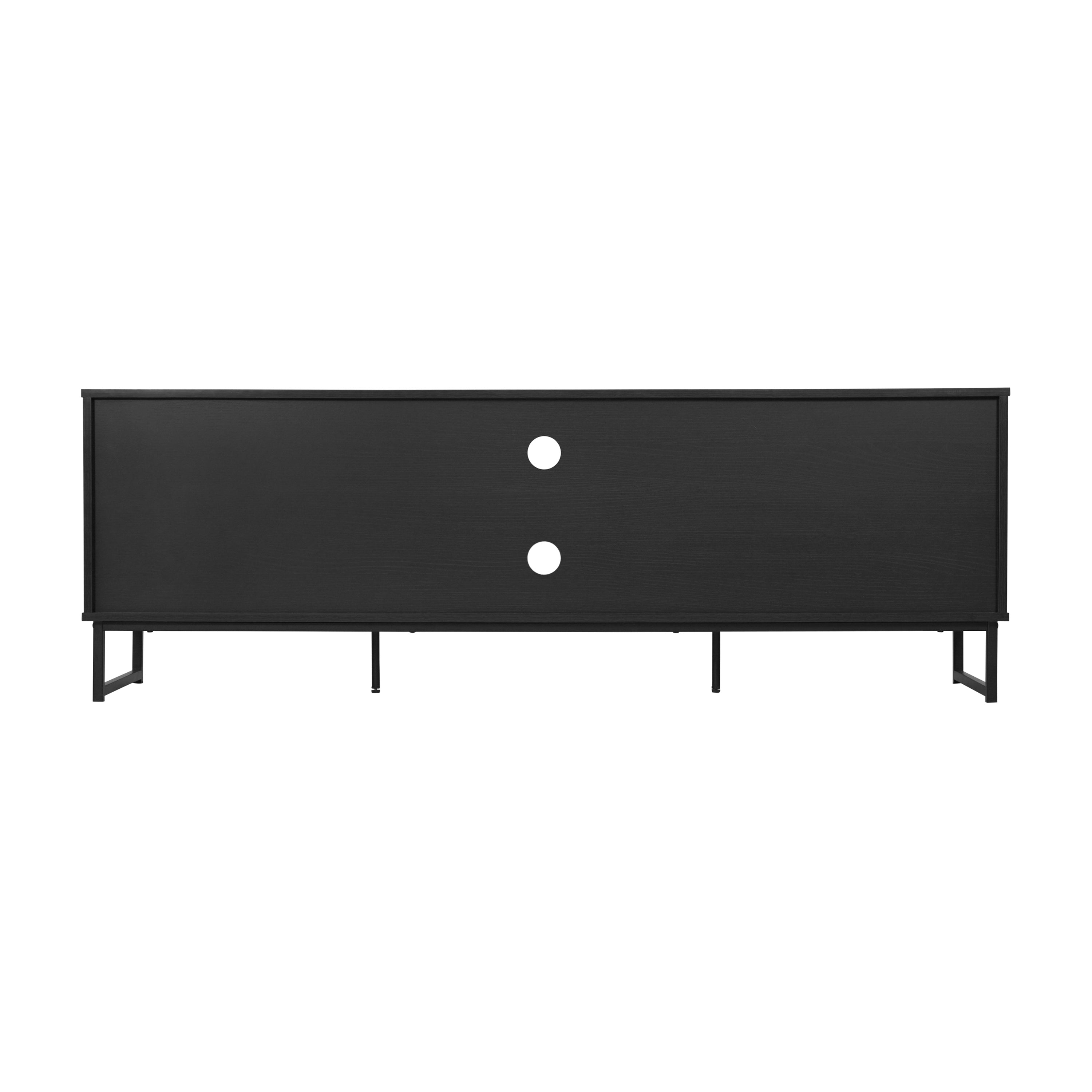 Malaki Mid-Century Modern 65 Inch TV Stand with 2 Rattan Soft Close Doors and Fixed Center Shelf, TV Stand for up to 70" TV's in Black