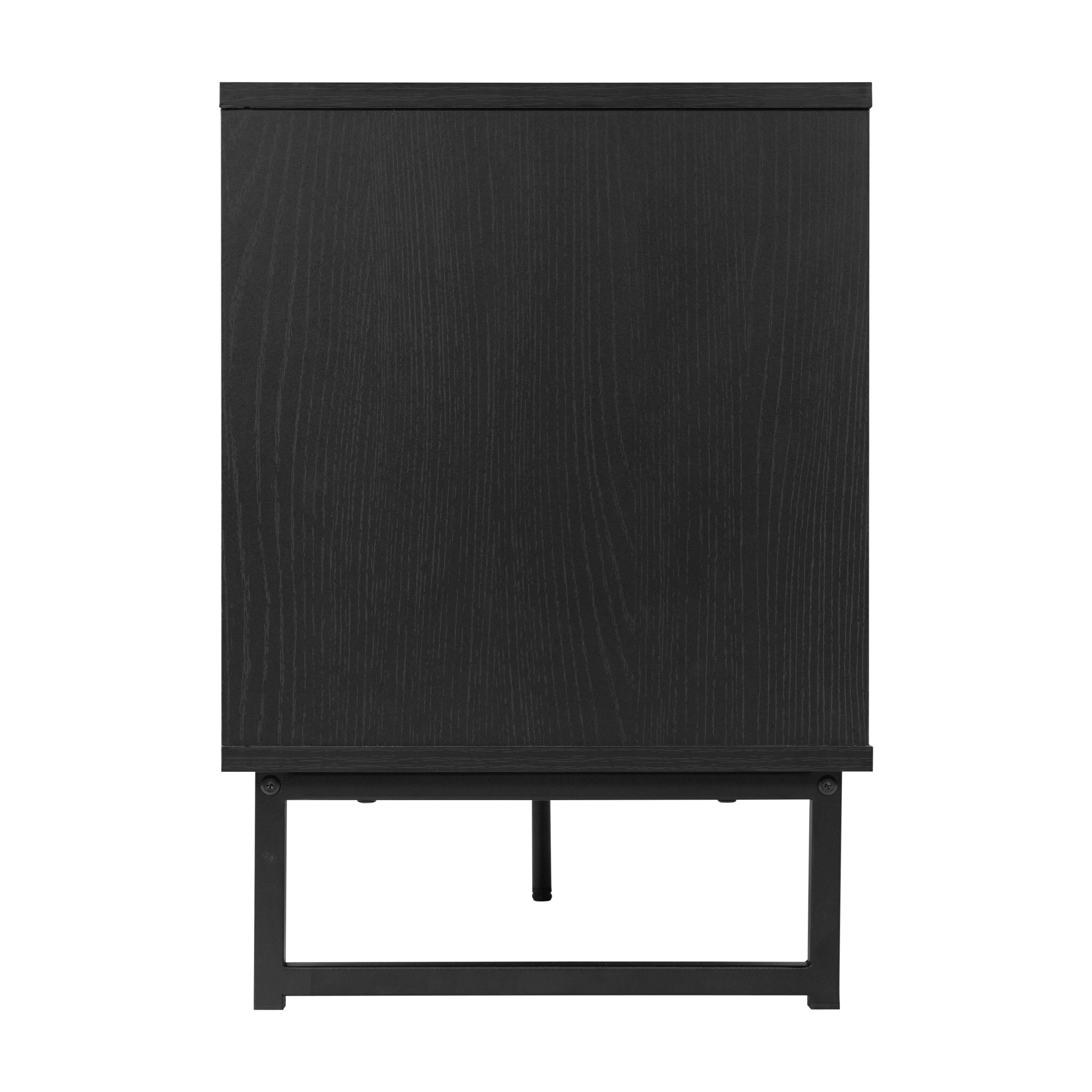 Malaki Mid-Century Modern 65 Inch TV Stand with 2 Rattan Soft Close Doors and Fixed Center Shelf, TV Stand for up to 70" TV's in Black