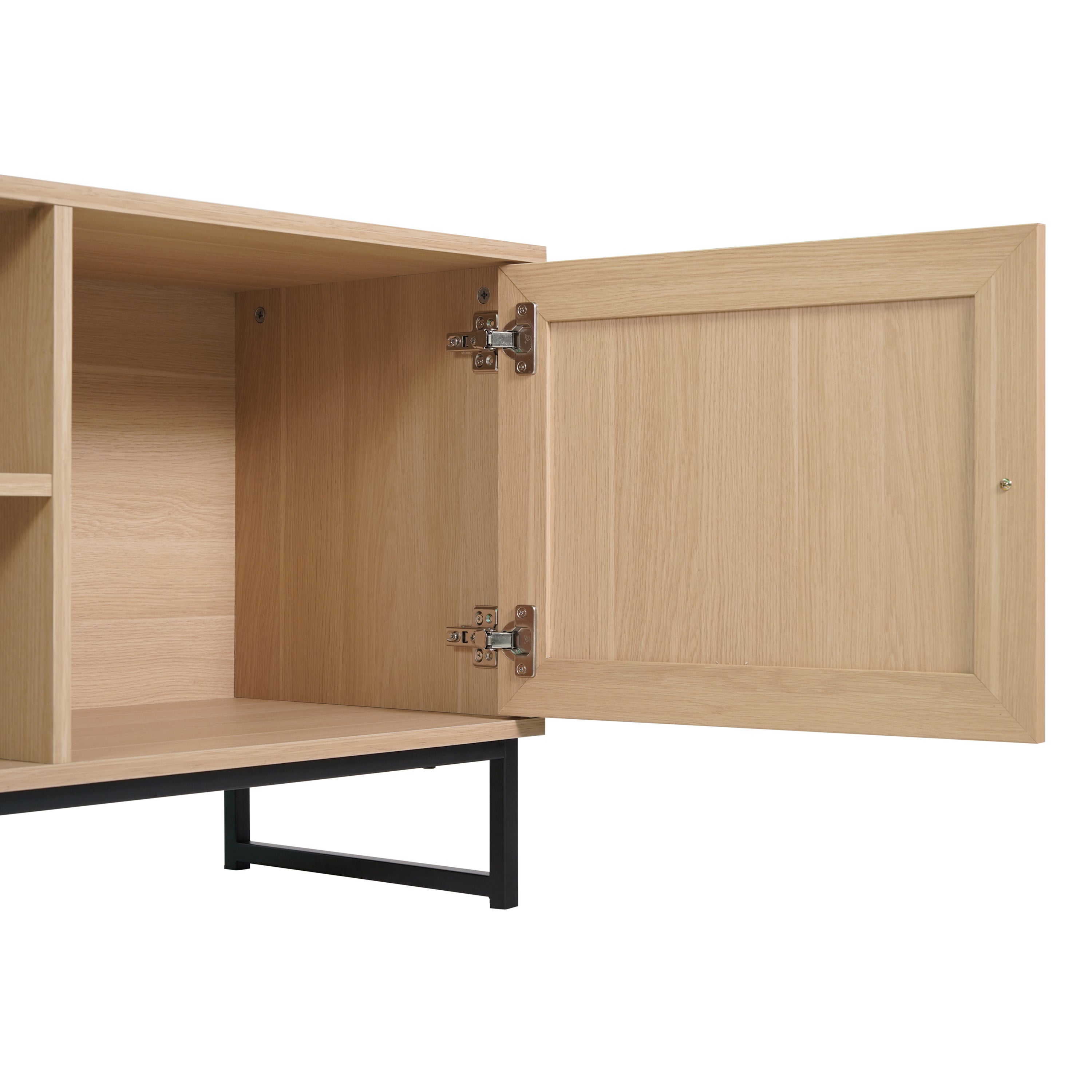 Malaki Mid-Century Modern 65 Inch TV Stand with 2 Rattan Soft Close Doors and Fixed Center Shelf, TV Stand for up to 70" TV's in Natural