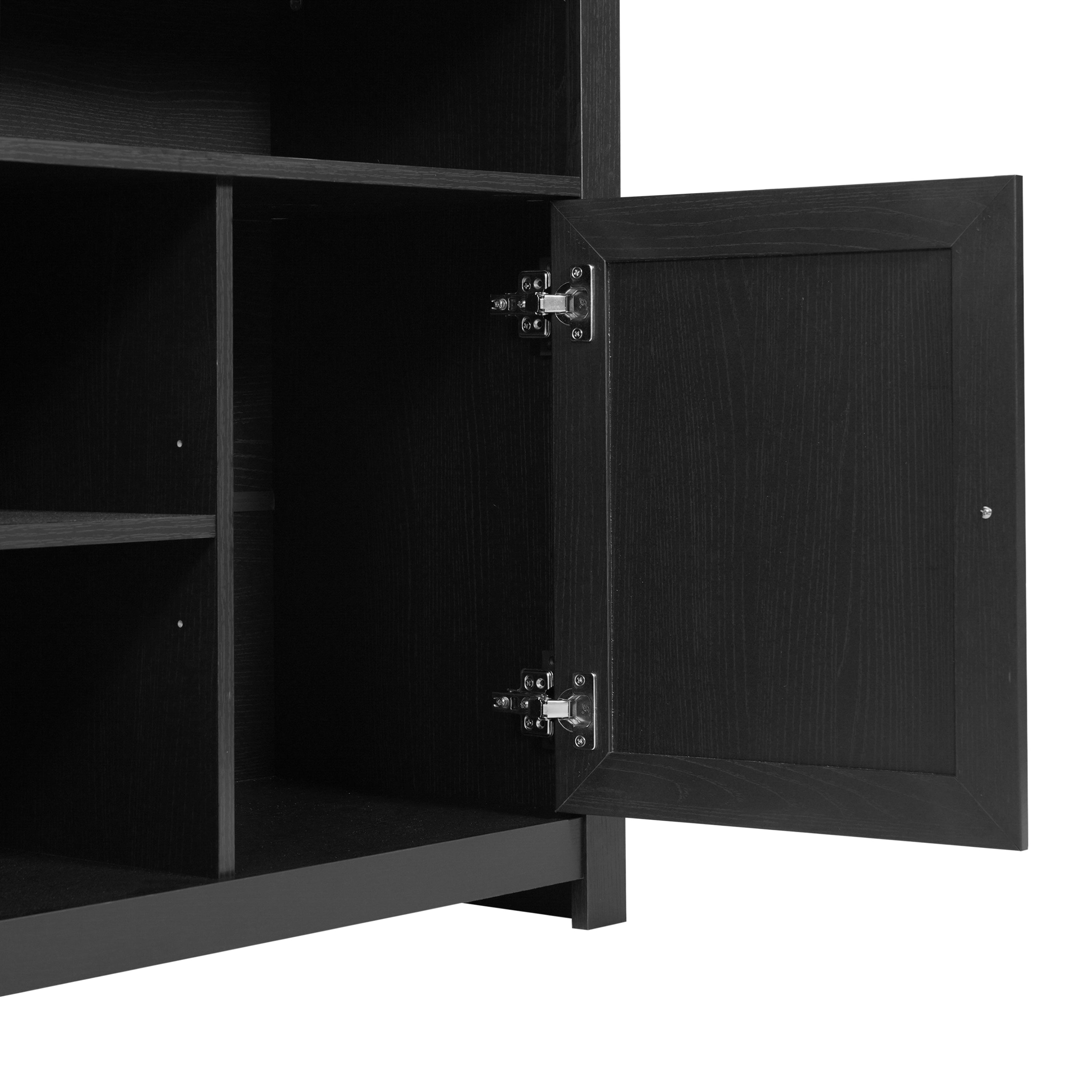 Malaki Mid-Century Modern 58 Inch Buffet Sideboard with 2 Soft Close Doors and Adjustable Center Shelf, TV Stand for up to 65" TV's, Black/Rattan