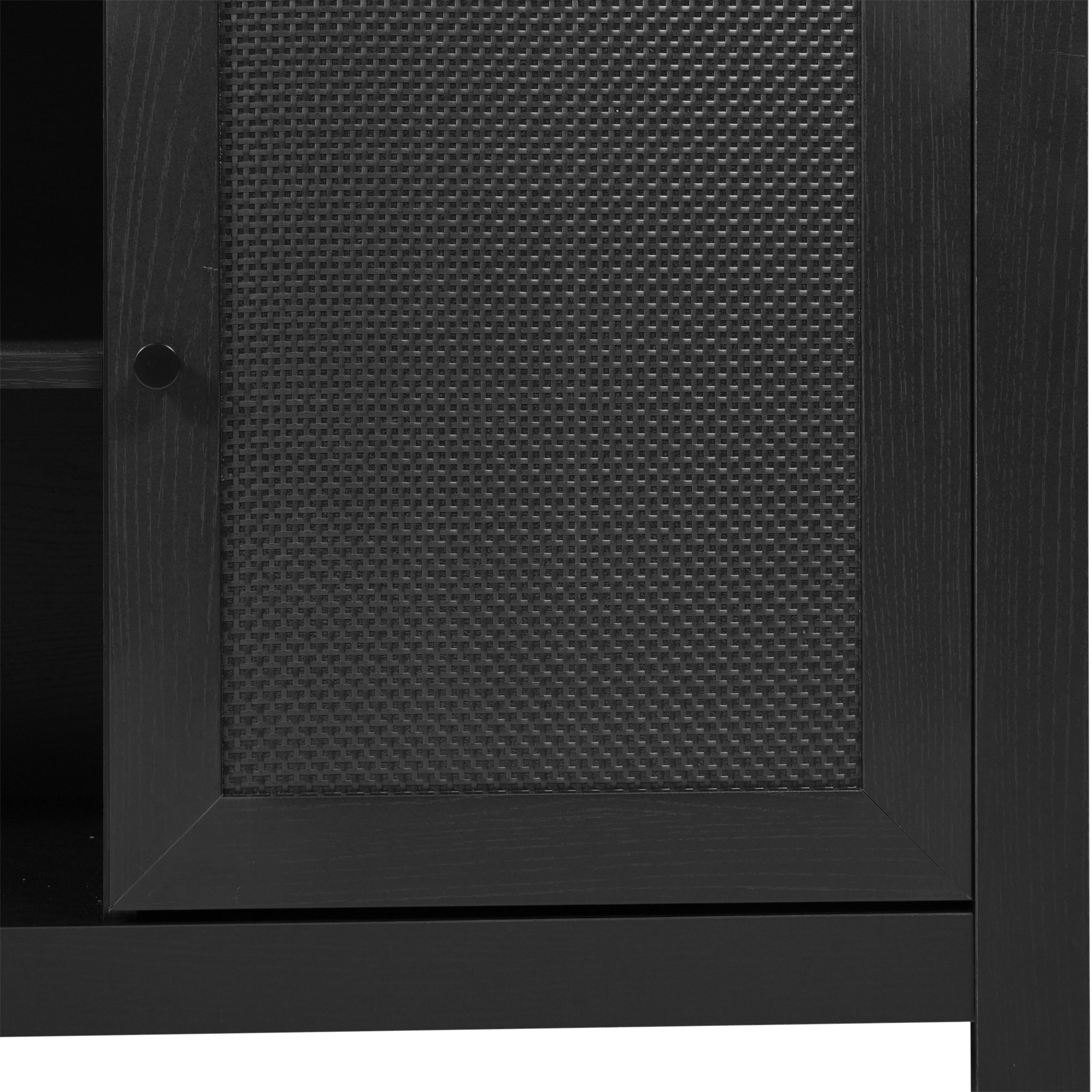 Malaki Mid-Century Modern 58 Inch Buffet Sideboard with 2 Soft Close Doors and Adjustable Center Shelf, TV Stand for up to 65" TV's, Black/Rattan