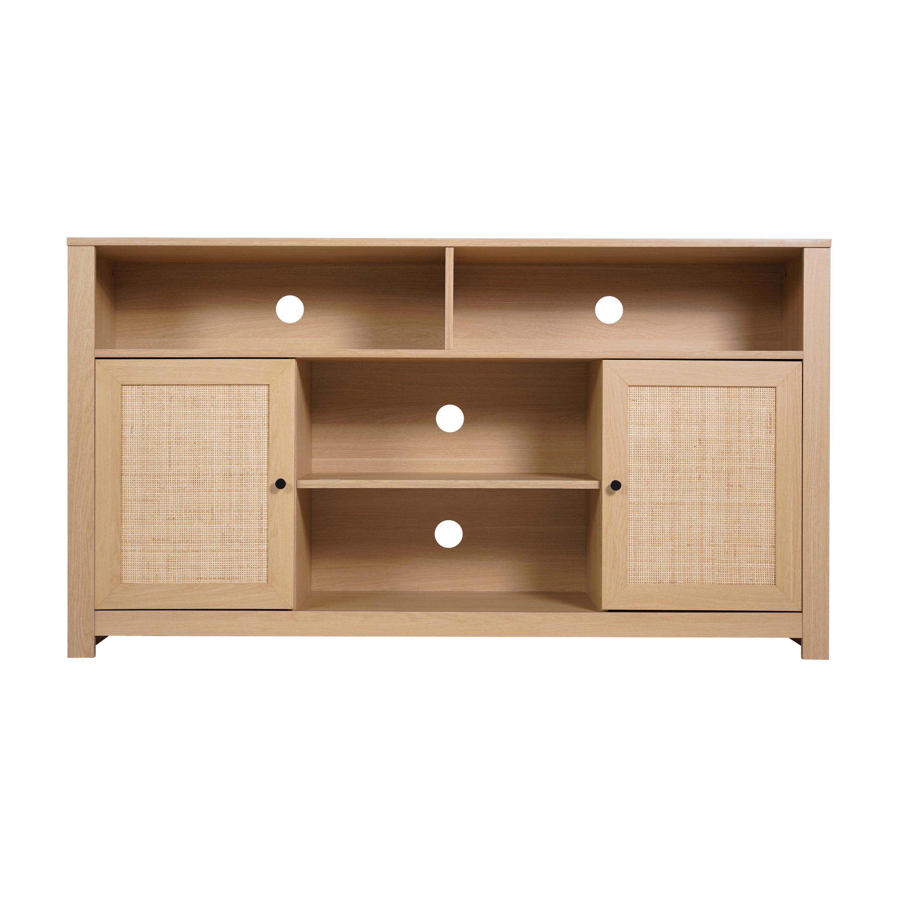 Malaki Mid-Century Modern 58 Inch Buffet Sideboard with 2 Soft Close Doors and Adjustable Center Shelf, TV Stand for up to 65" TV's, Natural/Rattan