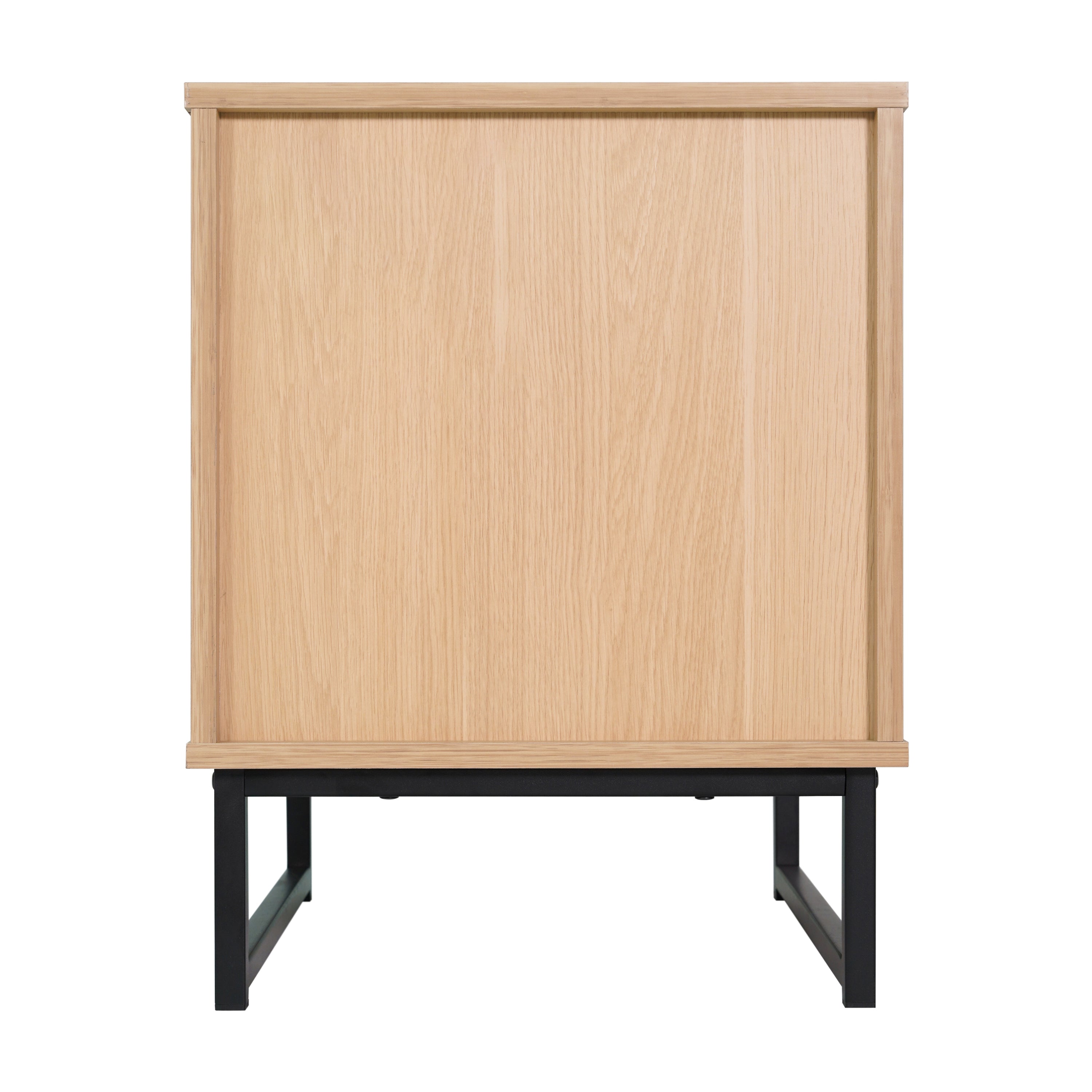 Malaki Set of 2 Mid-Century Modern Nightstands or End Tables with Rattan Accented Drawers, Open Upper Shelves, and Metal Legs in Natural