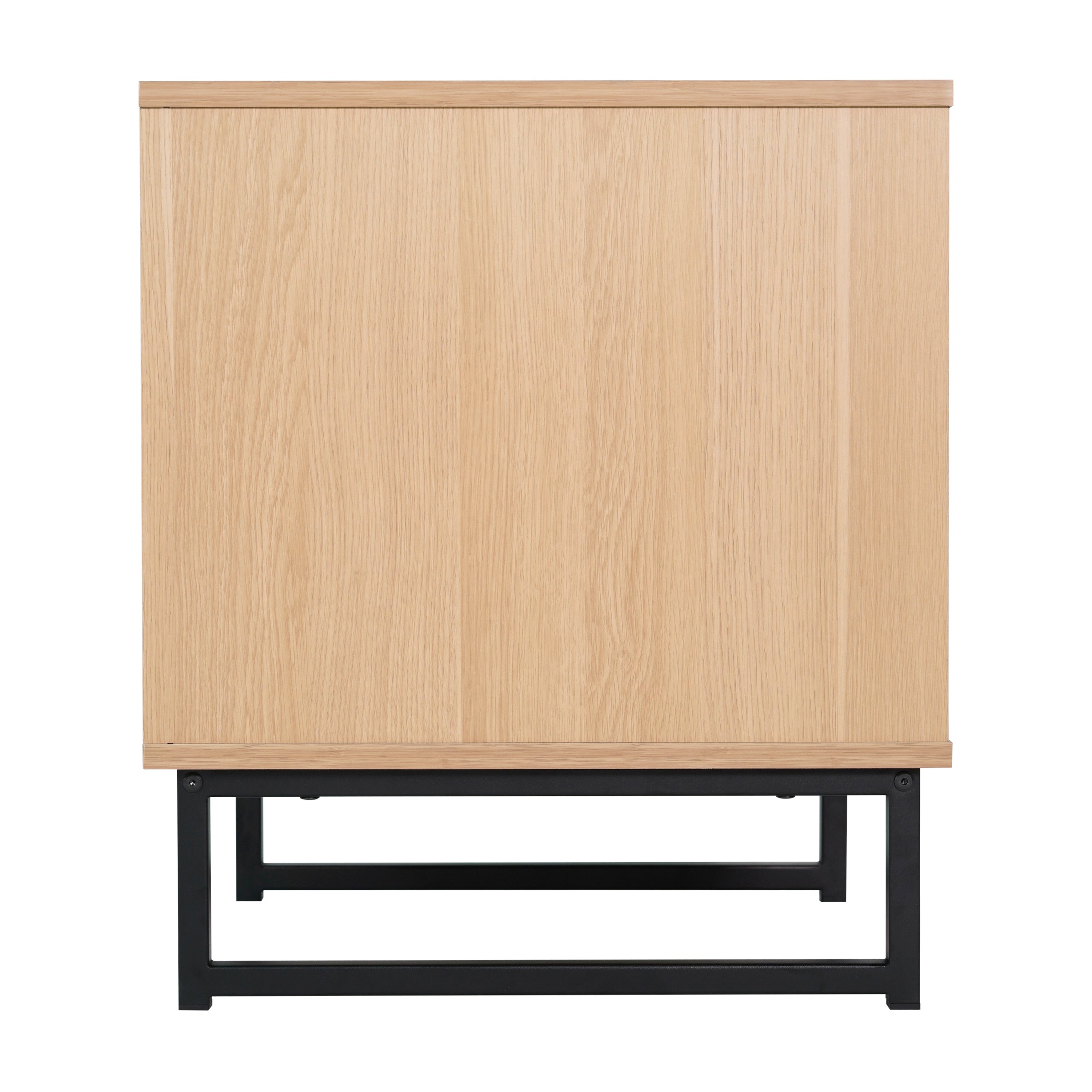 Malaki Set of 2 Mid-Century Modern Nightstands or End Tables with Rattan Accented Drawers, Open Upper Shelves, and Metal Legs in Natural