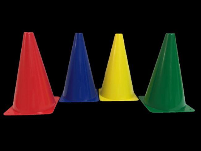 Plastic Cone - 9" H, set of 4 in Red, Blue, Green, Yellow