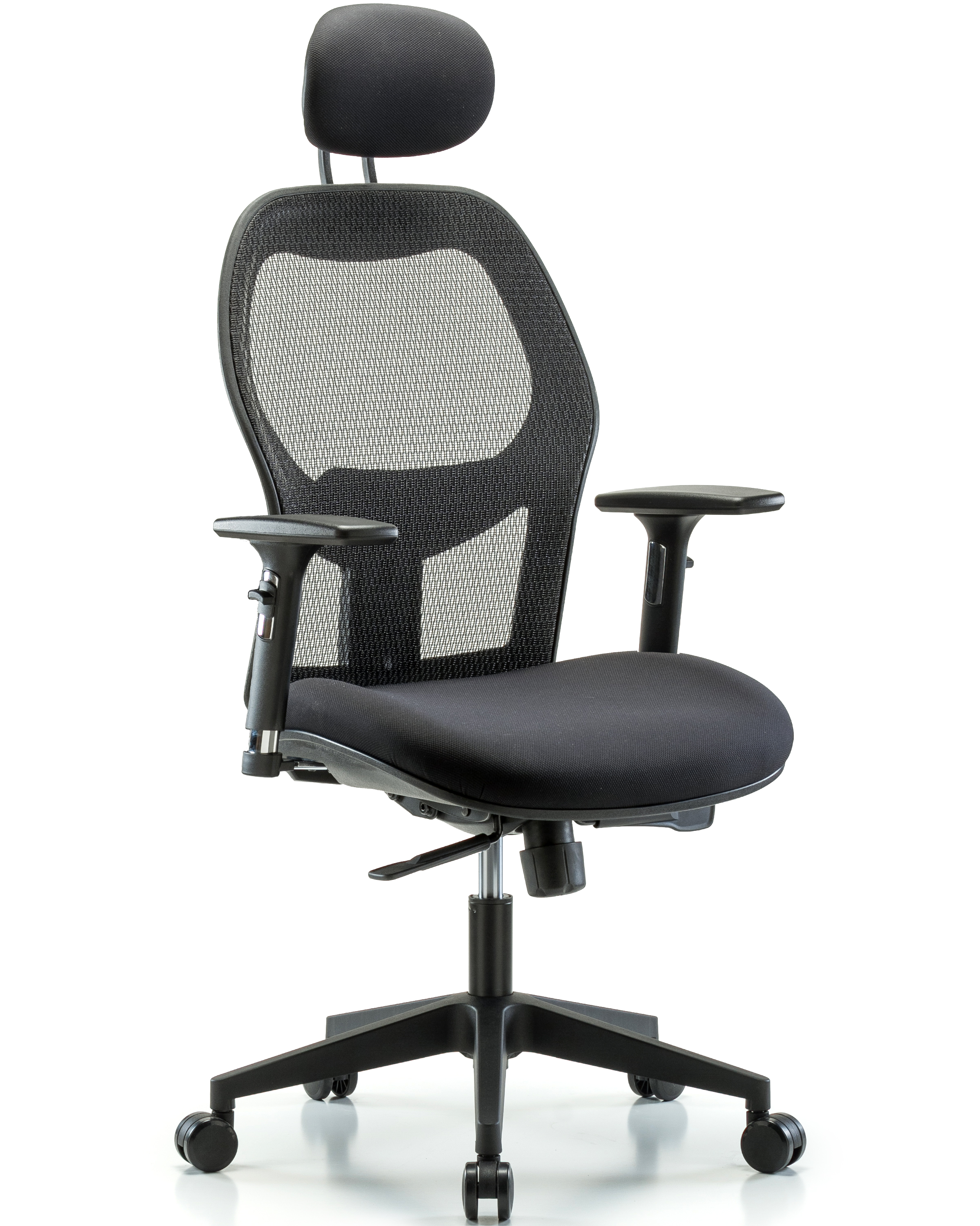 Executive Windrowe Mesh Back Chair with Head Rest, 3D Adjustable Arms, & Casters