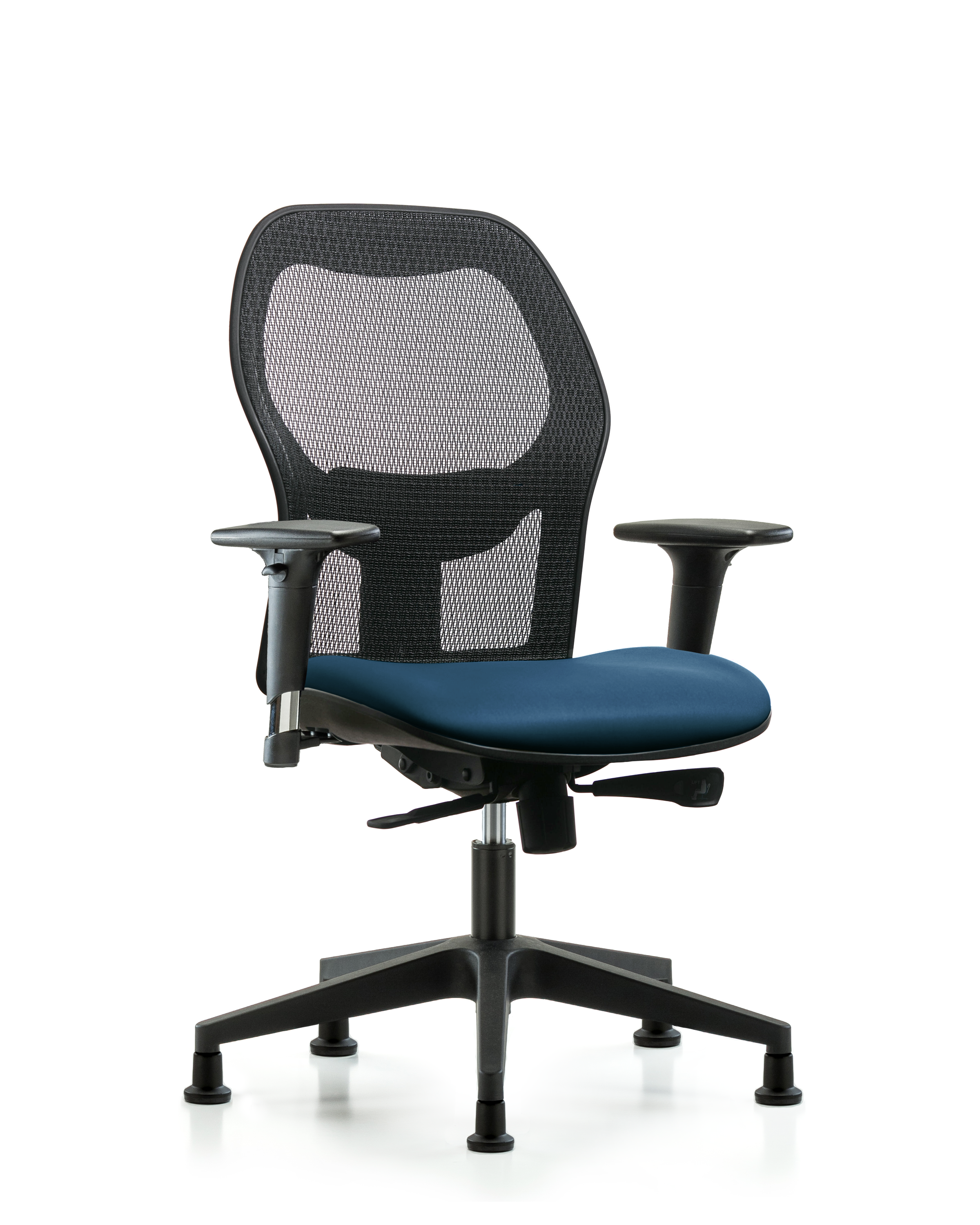 Executive Windova Mesh Back Chair with Standard Adjustable Arms, Marine Blue Supernova Seat, & Stationary Glides