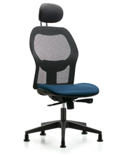 Executive Windova Mesh Back Chair with Marine Blue Supernova Seat, Head Rest, & Stationary Glides