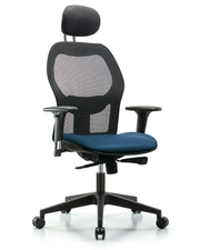 Executive Windova Mesh Back Chair with Marine Blue Supernova Seat, Head Rest, Standard Adjustable Arms, & Casters