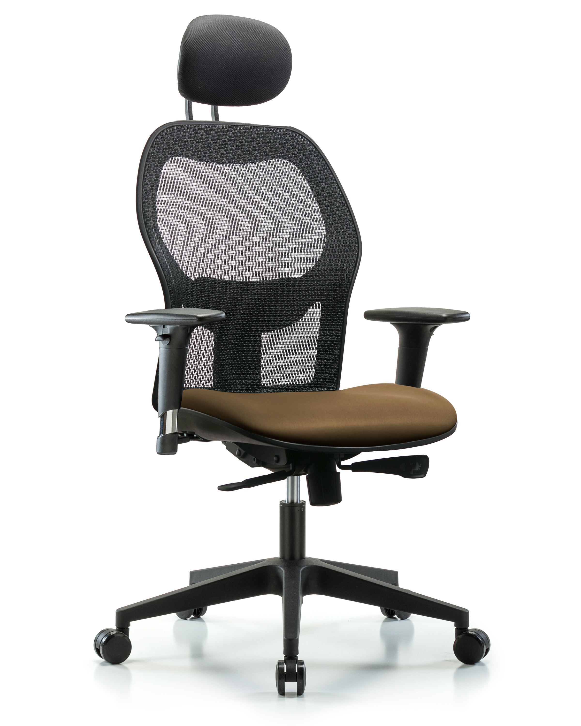 Executive Windova Mesh Back Chair with Taupe Supernova Seat, Head Rest, Standard Adjustable Arms, & Casters
