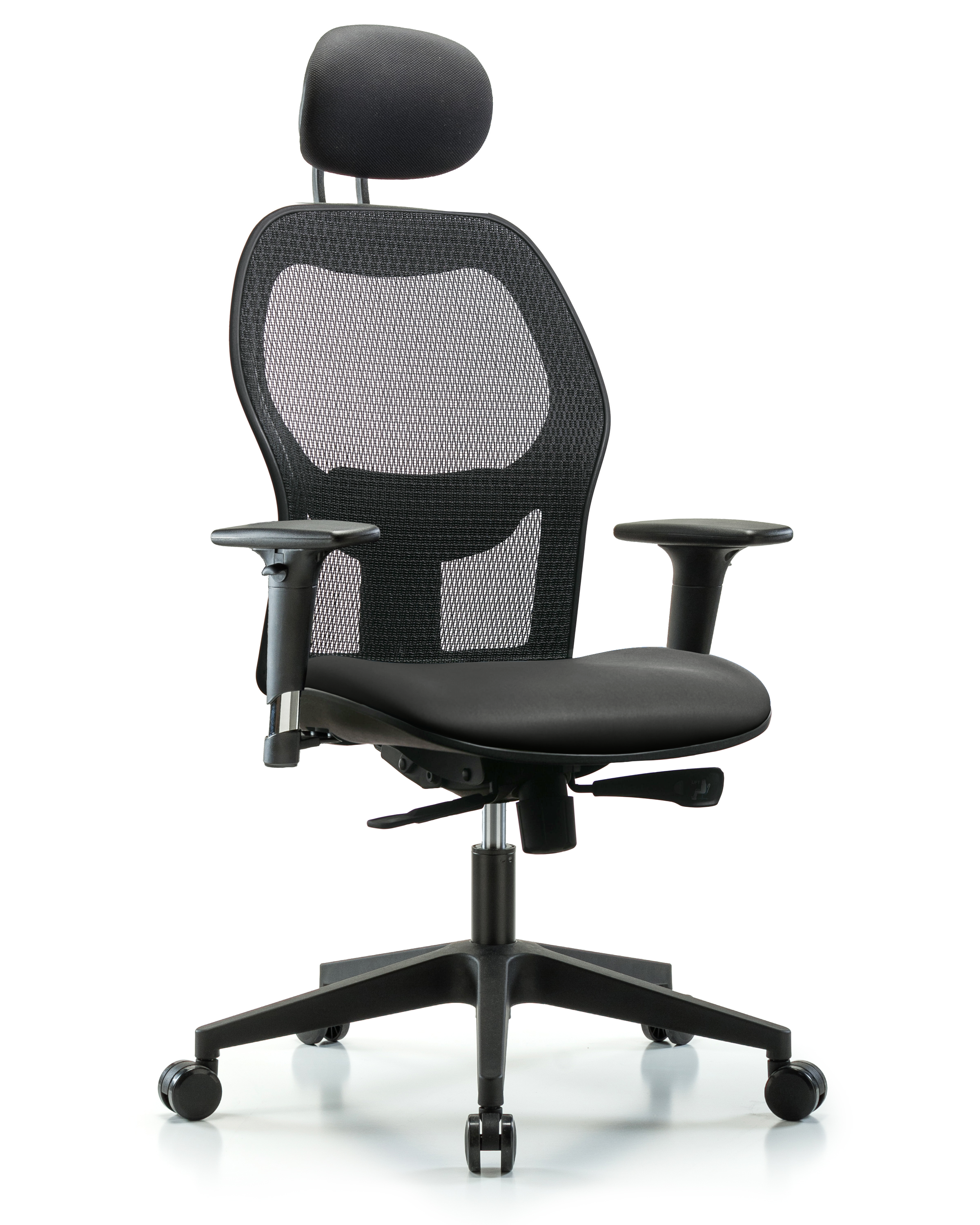 Executive Windova Mesh Back Chair with Carbon Supernova Seat, Head Rest, Standard Adjustable Arms, & Casters
