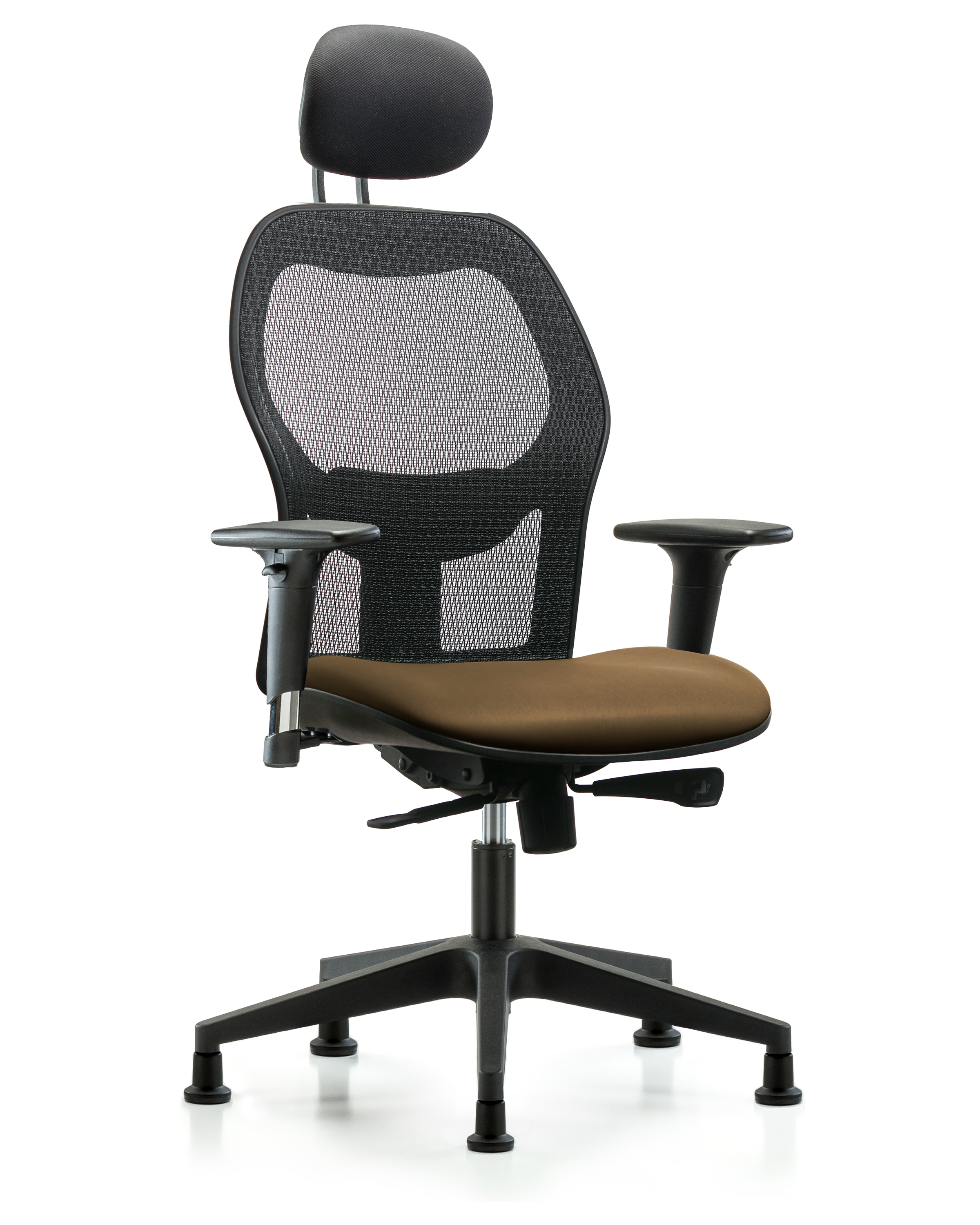 Executive Windova Mesh Back Chair with Taupe Supernova Seat, Head Rest, Standard Adjustable Arms, & Stationary Glides