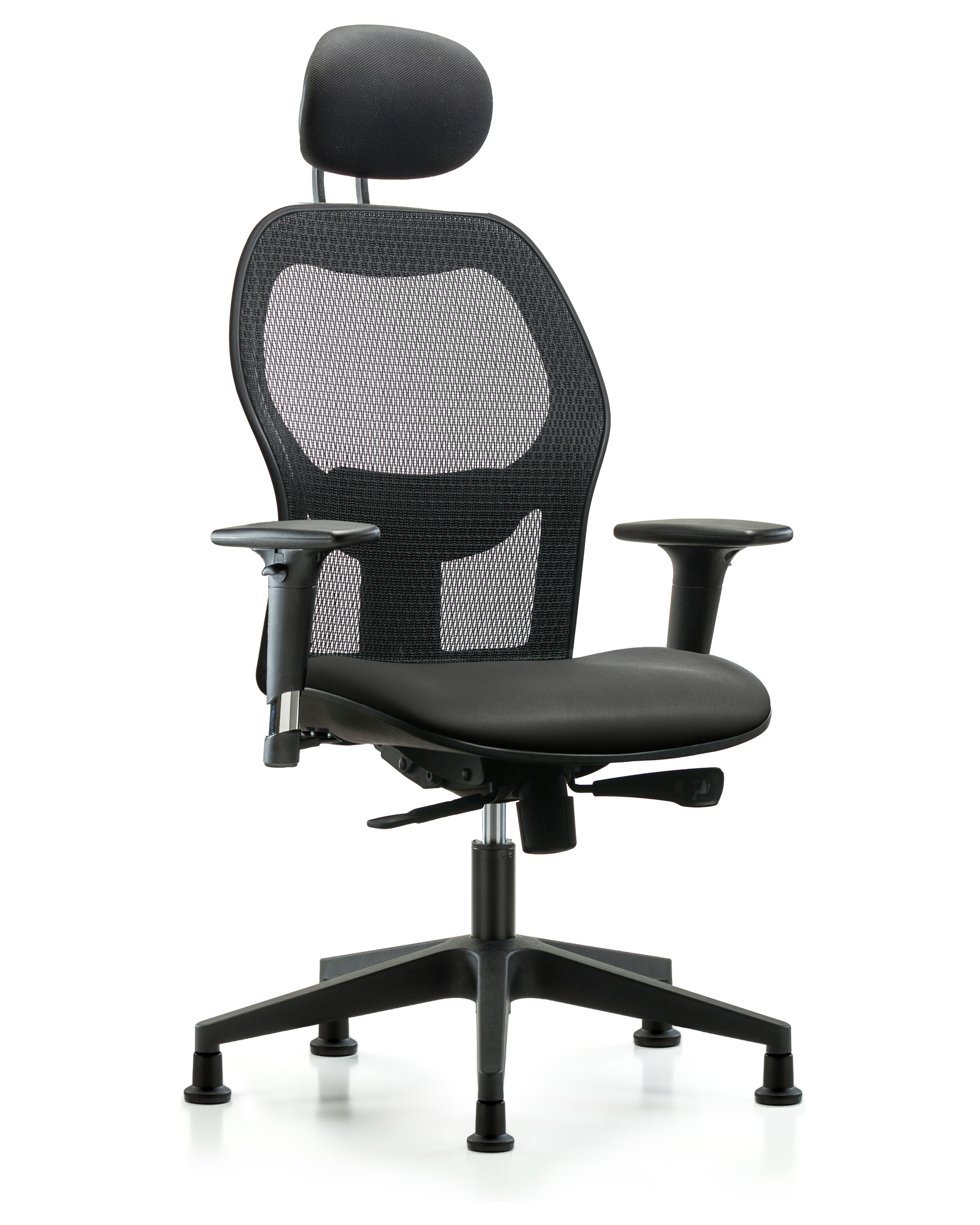 Executive Windova Mesh Back Chair with Carbon Supernova Seat, Head Rest, Standard Adjustable Arms, & Stationary Glides