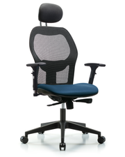 Executive Windova Mesh Back Chair with Marine Blue Supernova Seat, Head Rest, 3D Adjustable Arms, & Casters
