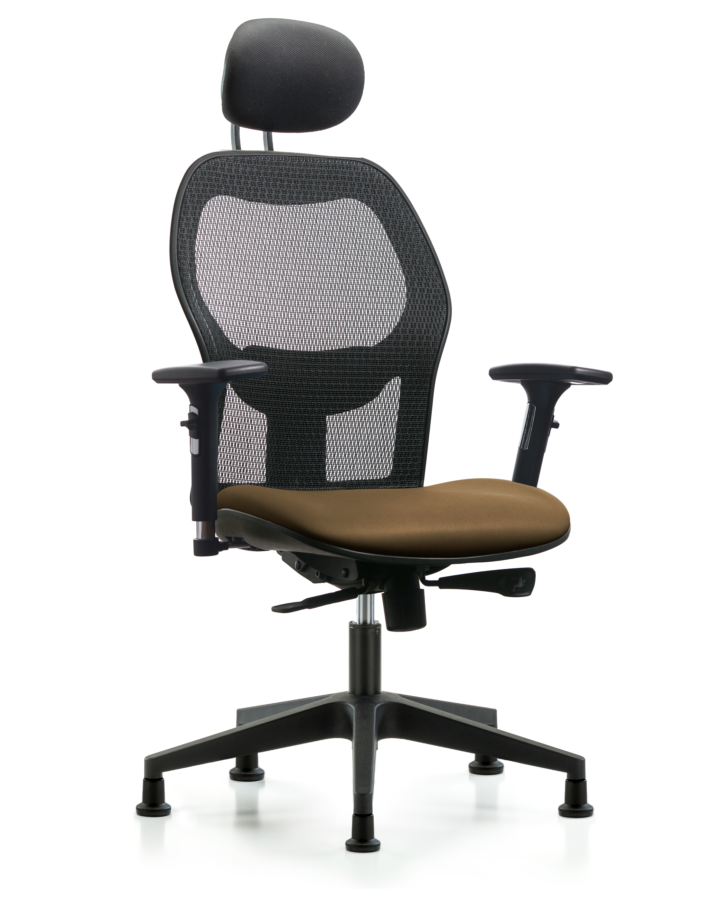 Executive Windova Mesh Back Chair with Taupe Supernova Seat, Head Rest, 3D Adjustable Arms, & Stationary Glides