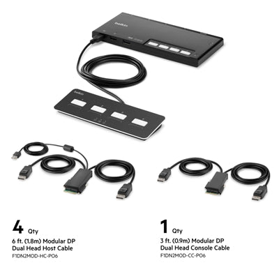 Belkin F1DN204MOD-PP-4 KVM Switchbox - 4 Computer(s) - 1 Local User(s) - 3840 x 2160-3 x USB - Desktop, Under TableDisplayPort - TAA Compliant