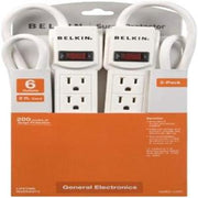 Belkin - 6-Outlet Surge Protector Strip (2-Pack) - White