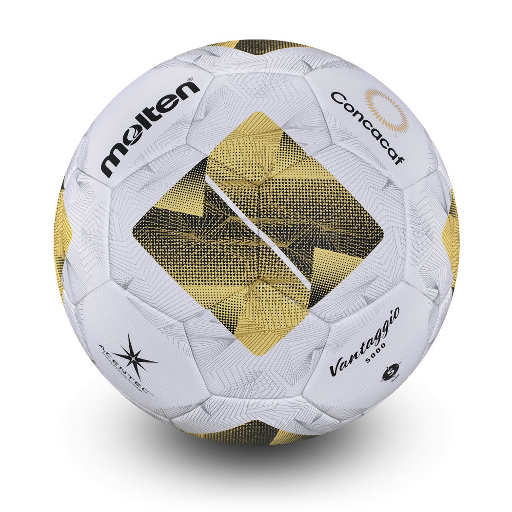 Elite Competition Soccer Official Match Ball of Concacaf, Patented ACENTEC™ Technology, 4-Ply, Textured Cover, High Density Latex Bladder,  FIFA Approved,White/Gold, Size 5