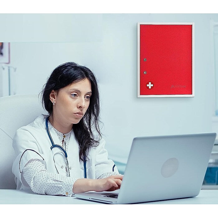 21 in. H x 16 in. W x 6 in. D Large Dual Lock Surface-Mount Medical Security Cabinet in Red