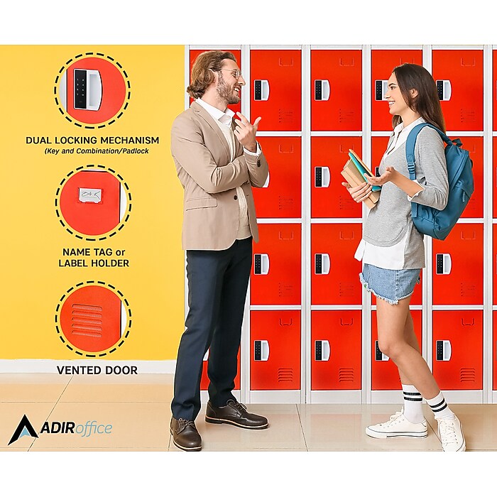 72" H x 12" W  4-Tier Steel Storage Locker with Digital Lock, Red