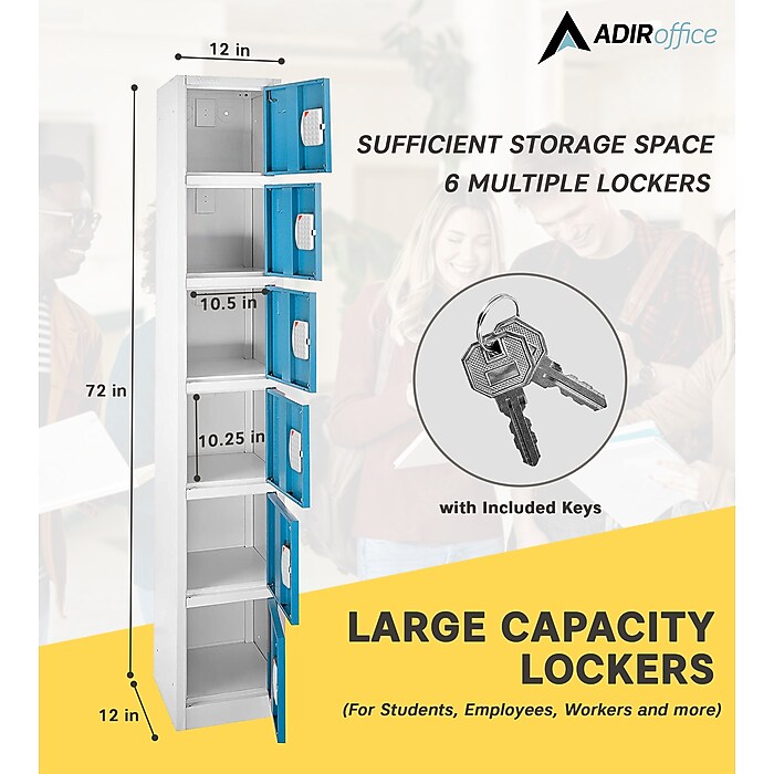 72" H x 12" W  6-Tier Steel Storage Locker with Digital Lock, Blue