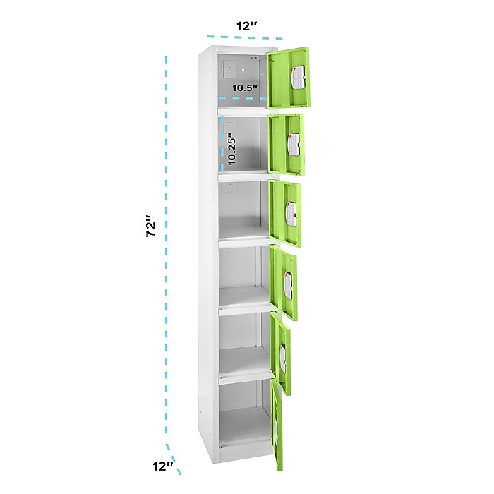 72" H x 12" W  6-Tier Steel Storage Locker with Digital Lock, Green