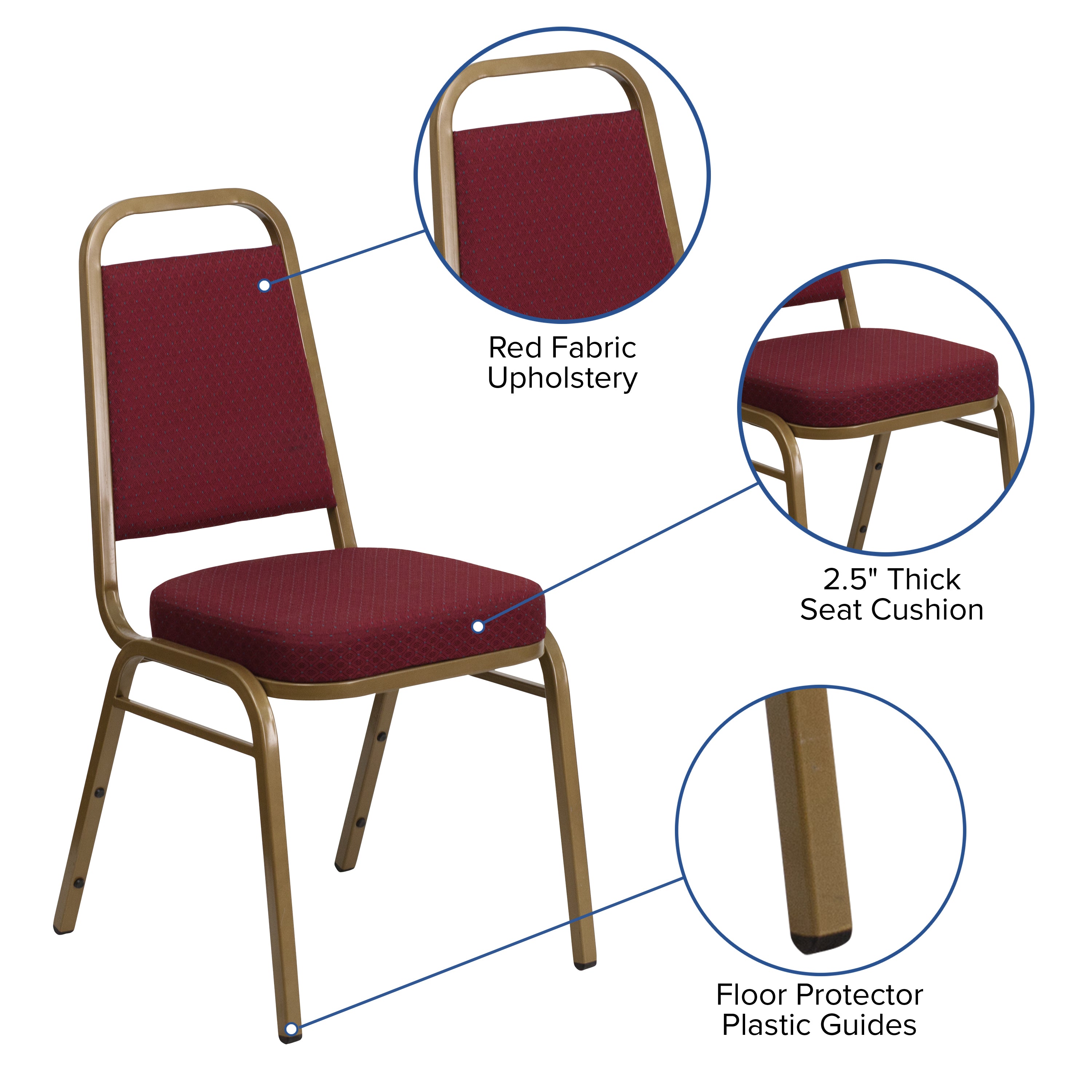 HERCULES Series Trapezoidal Back Stacking Banquet Chair in Burgundy Patterned Fabric - Gold Frame