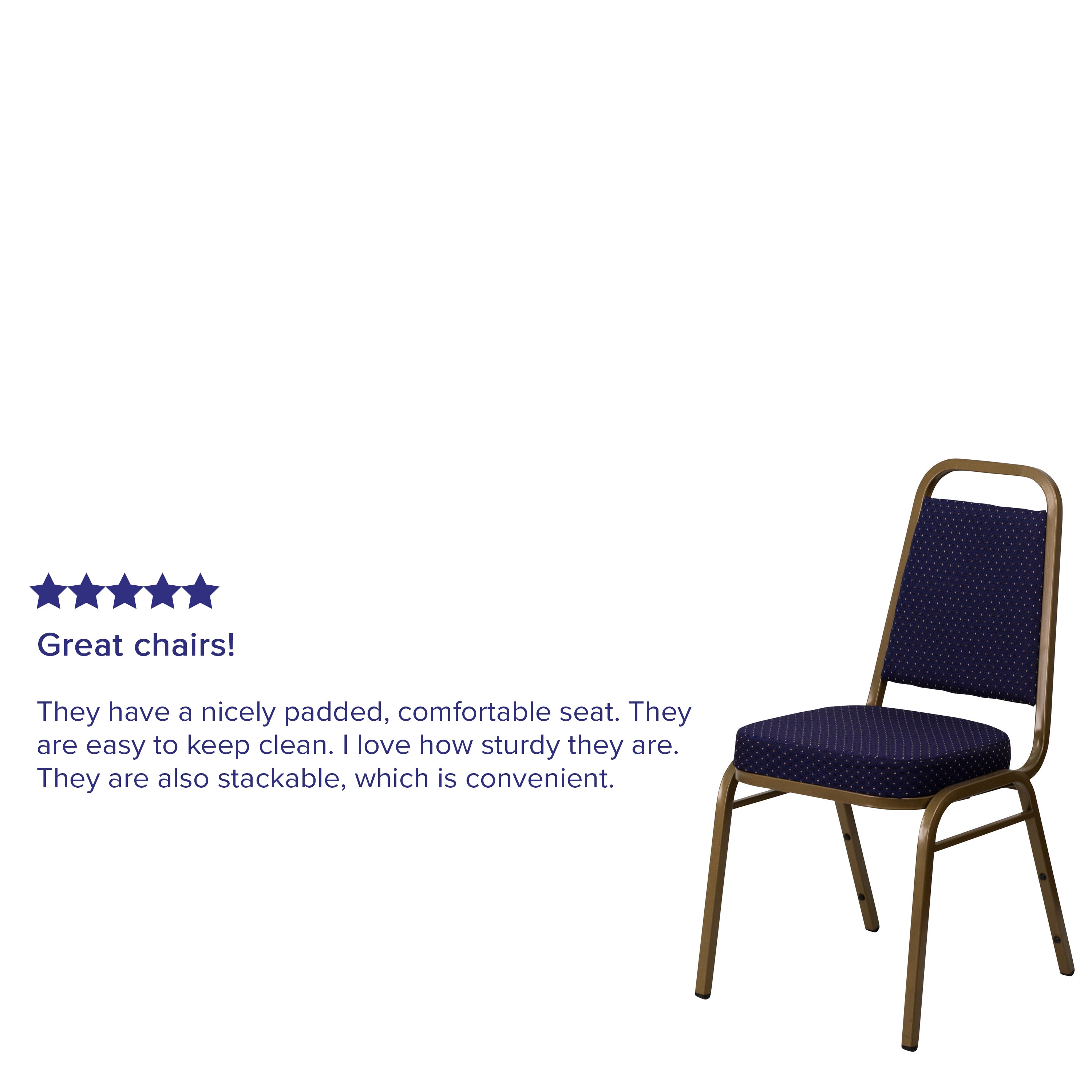 HERCULES Series Trapezoidal Back Stacking Banquet Chair in Navy Patterned Fabric - Gold Frame