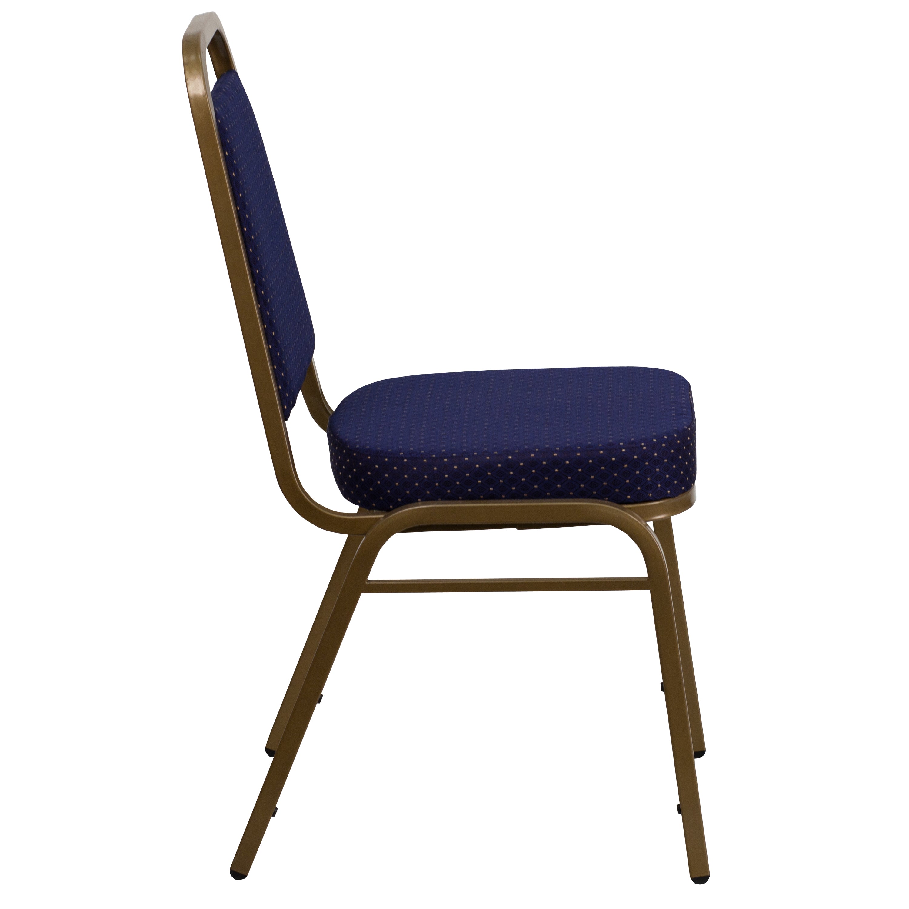 HERCULES Series Trapezoidal Back Stacking Banquet Chair in Navy Patterned Fabric - Gold Frame