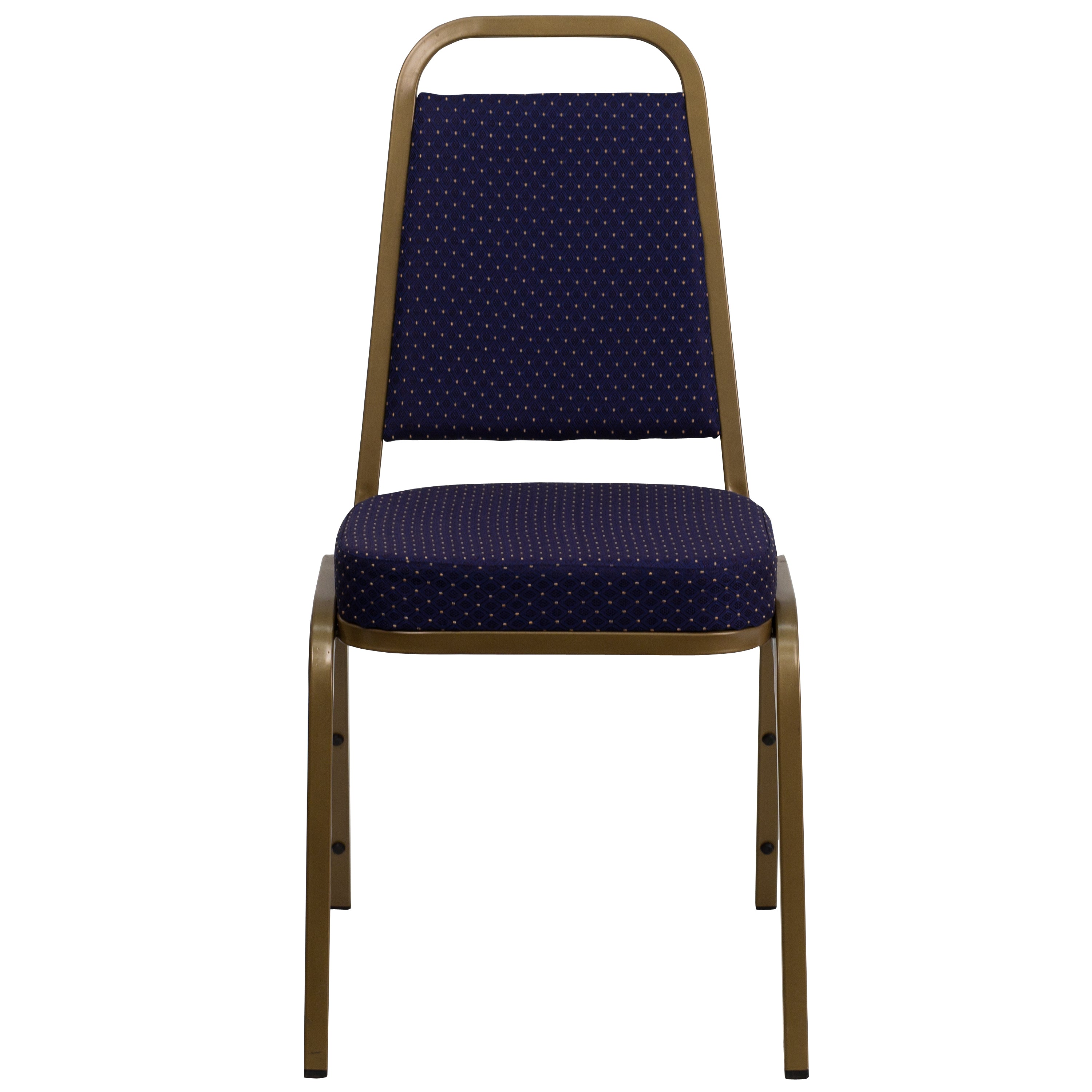 HERCULES Series Trapezoidal Back Stacking Banquet Chair in Navy Patterned Fabric - Gold Frame