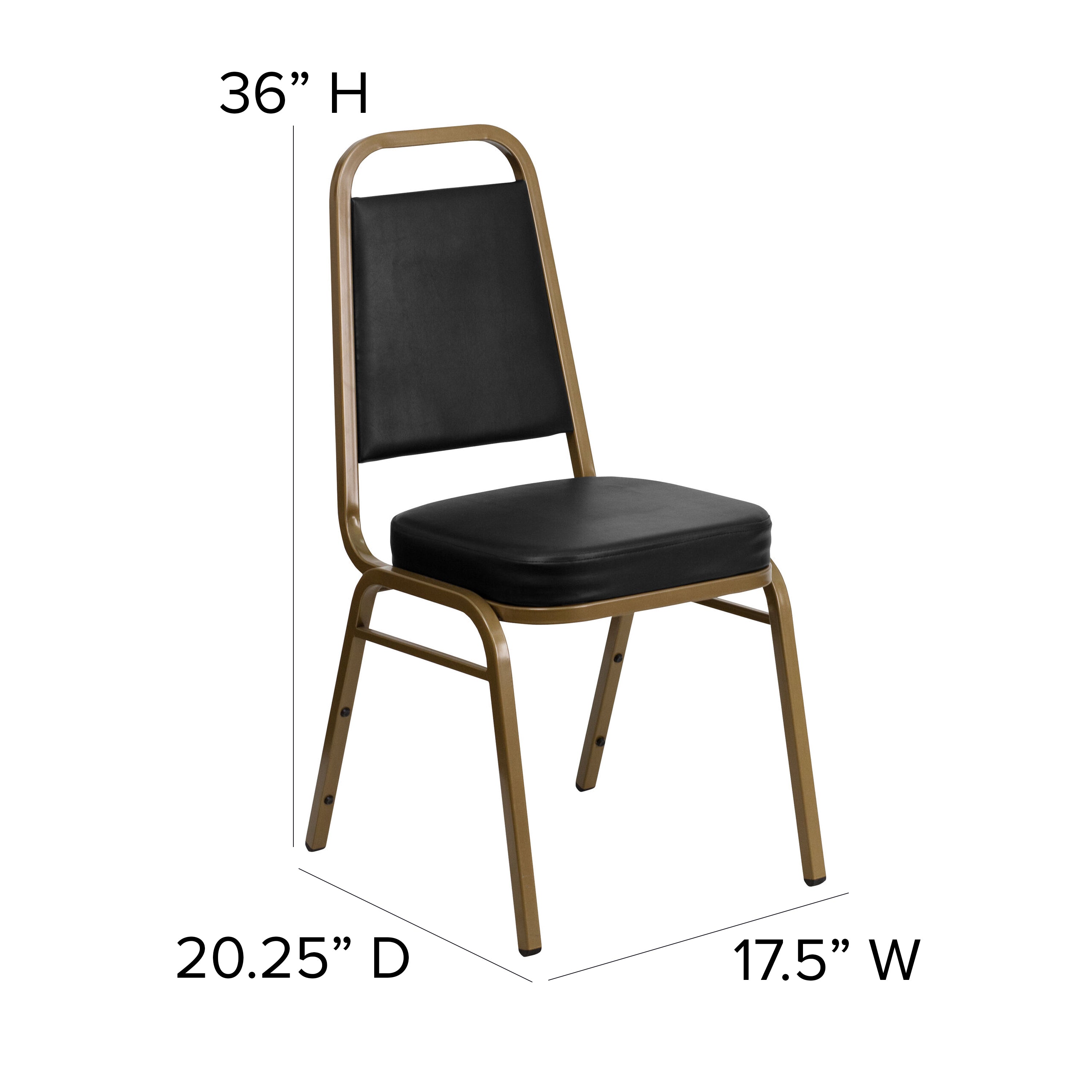 HERCULES Series Trapezoidal Back Stacking Banquet Chair in Black Vinyl - Gold Frame