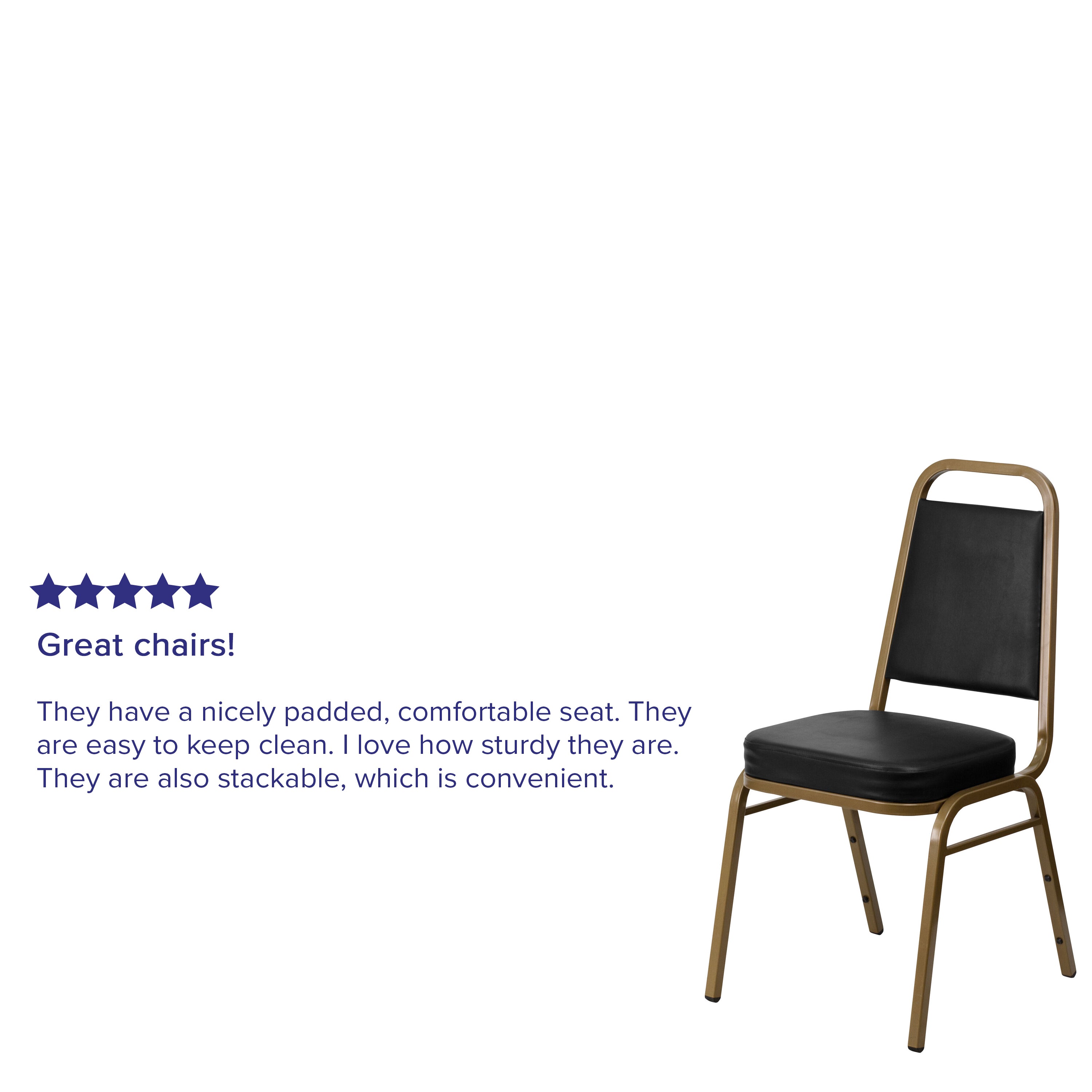 HERCULES Series Trapezoidal Back Stacking Banquet Chair in Black Vinyl - Gold Frame