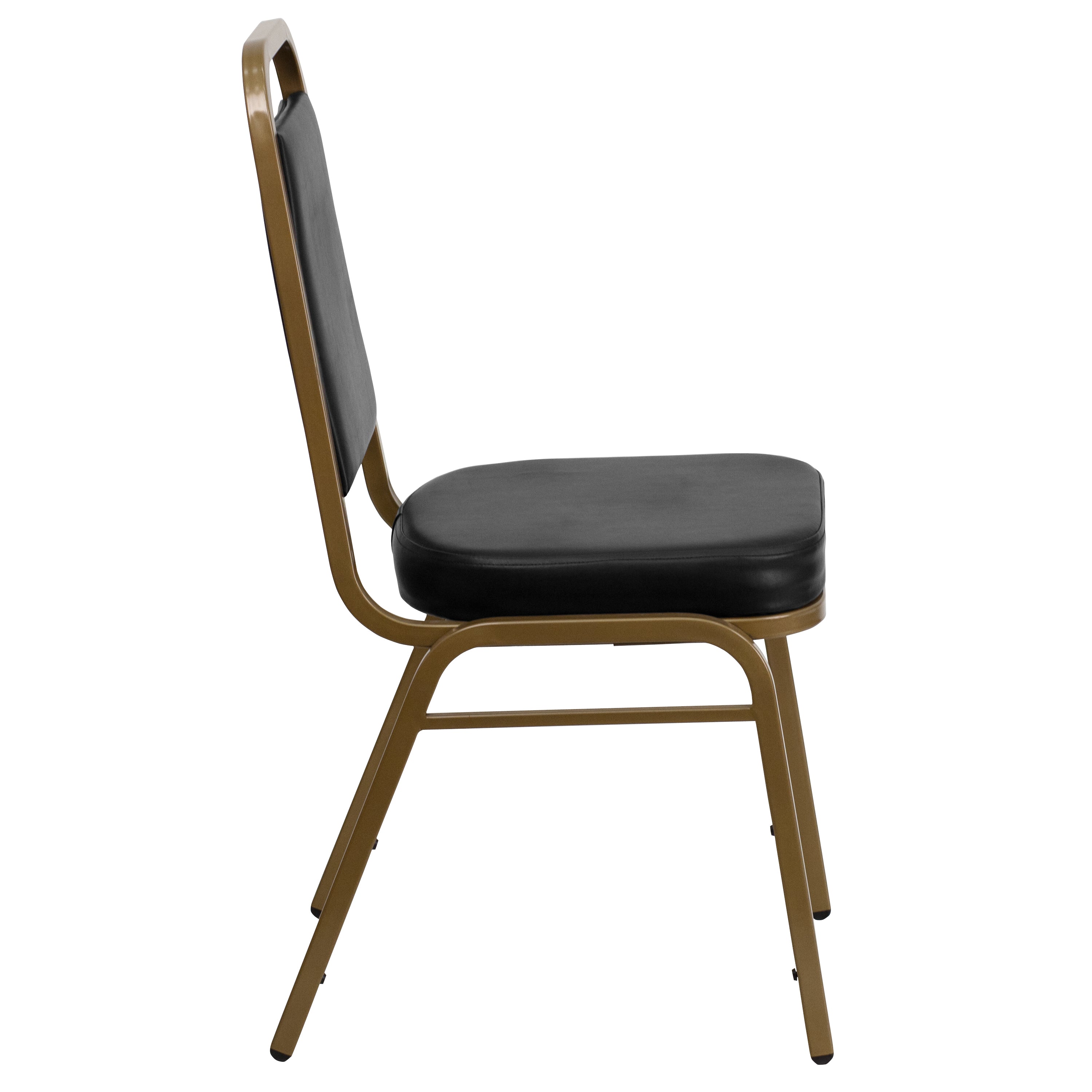 HERCULES Series Trapezoidal Back Stacking Banquet Chair in Black Vinyl - Gold Frame