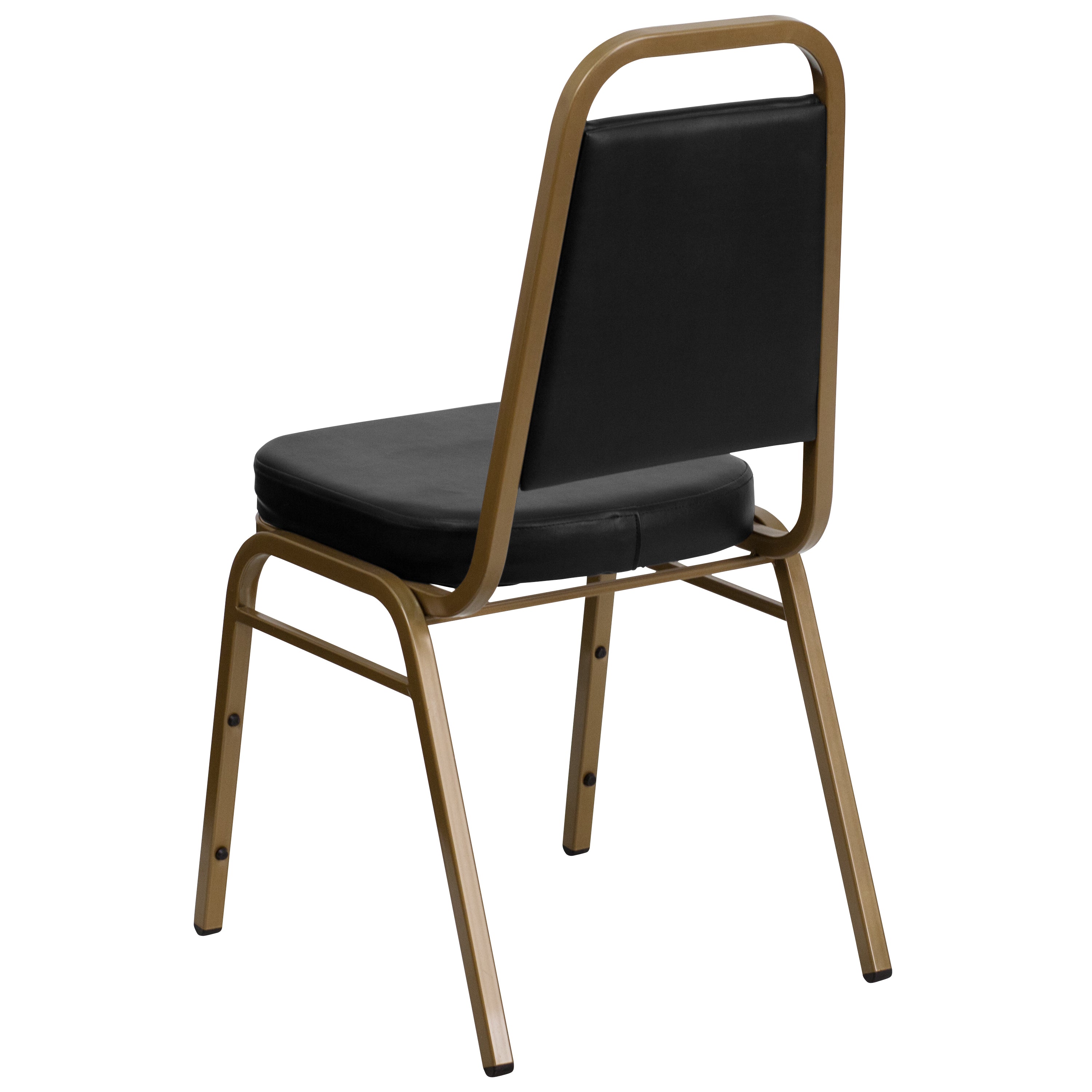 HERCULES Series Trapezoidal Back Stacking Banquet Chair in Black Vinyl - Gold Frame
