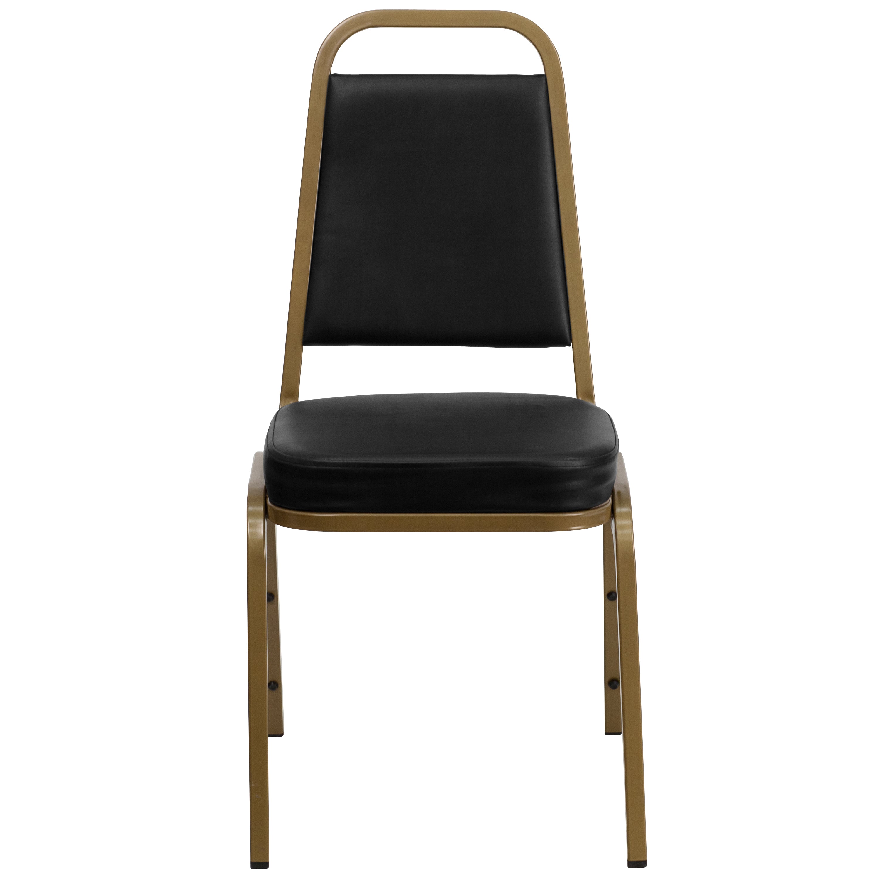 HERCULES Series Trapezoidal Back Stacking Banquet Chair in Black Vinyl - Gold Frame