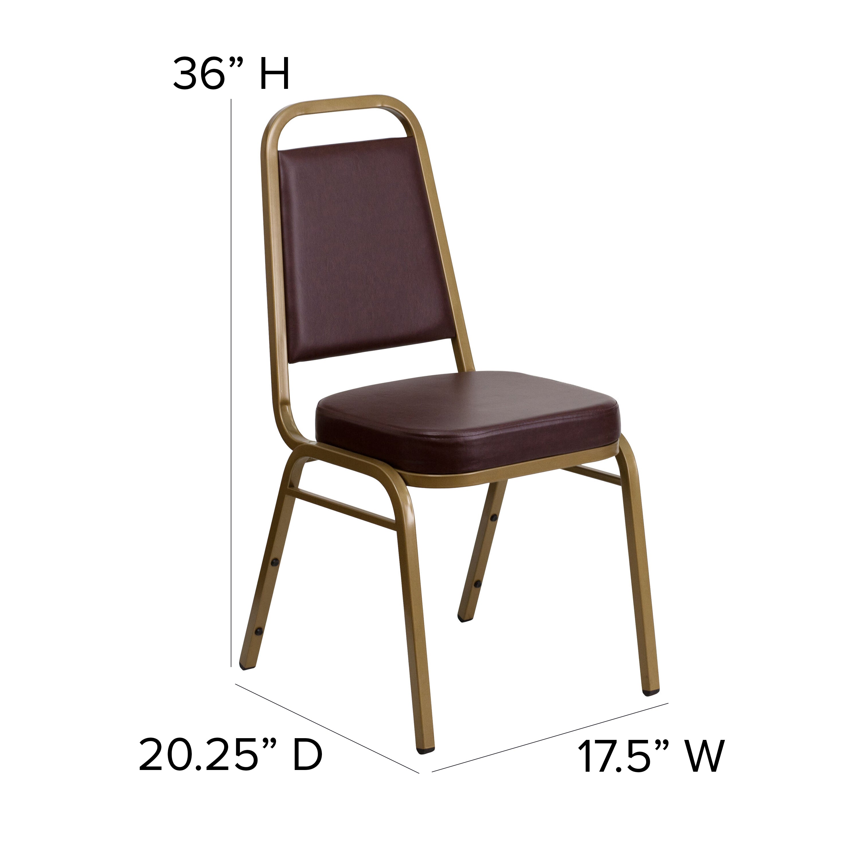 HERCULES Series Trapezoidal Back Stacking Banquet Chair in Brown Vinyl - Gold Frame