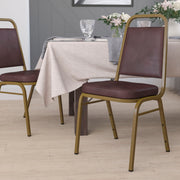 HERCULES Series Trapezoidal Back Stacking Banquet Chair in Brown Vinyl - Gold Frame