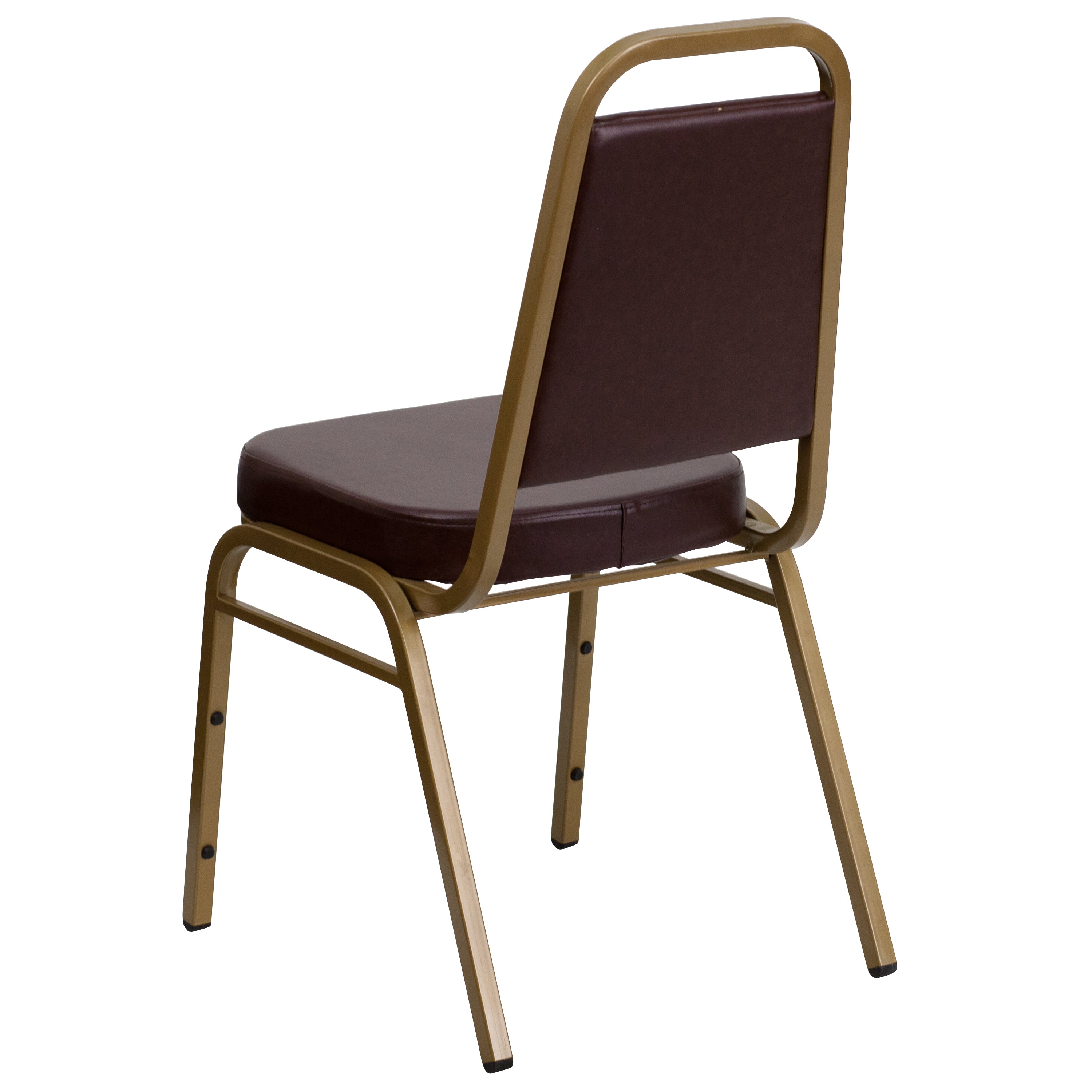 HERCULES Series Trapezoidal Back Stacking Banquet Chair in Brown Vinyl - Gold Frame