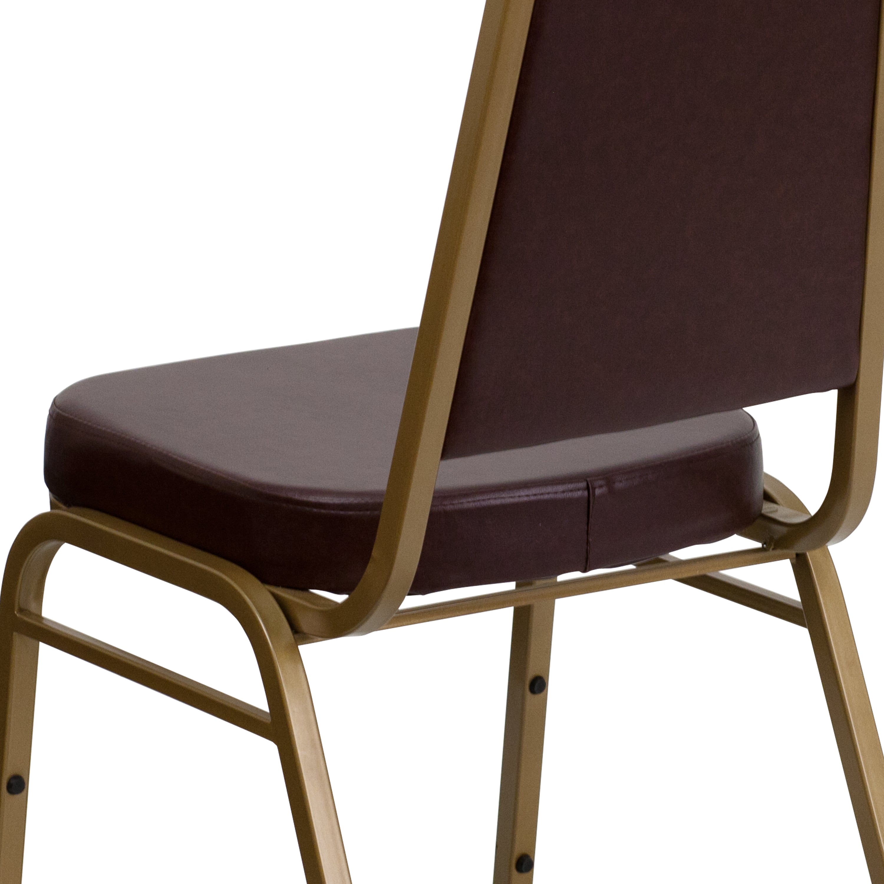 HERCULES Series Trapezoidal Back Stacking Banquet Chair in Brown Vinyl - Gold Frame